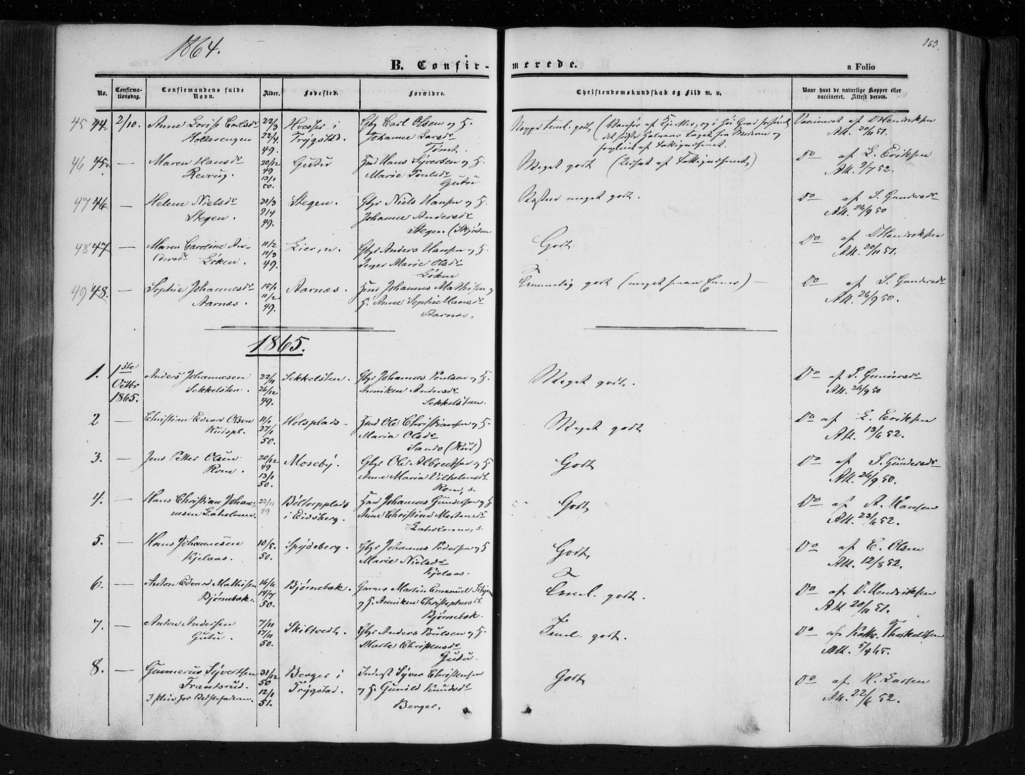 Askim prestekontor Kirkebøker, SAO/A-10900/F/Fa/L0005: Parish register (official) no. 5, 1847-1879, p. 163