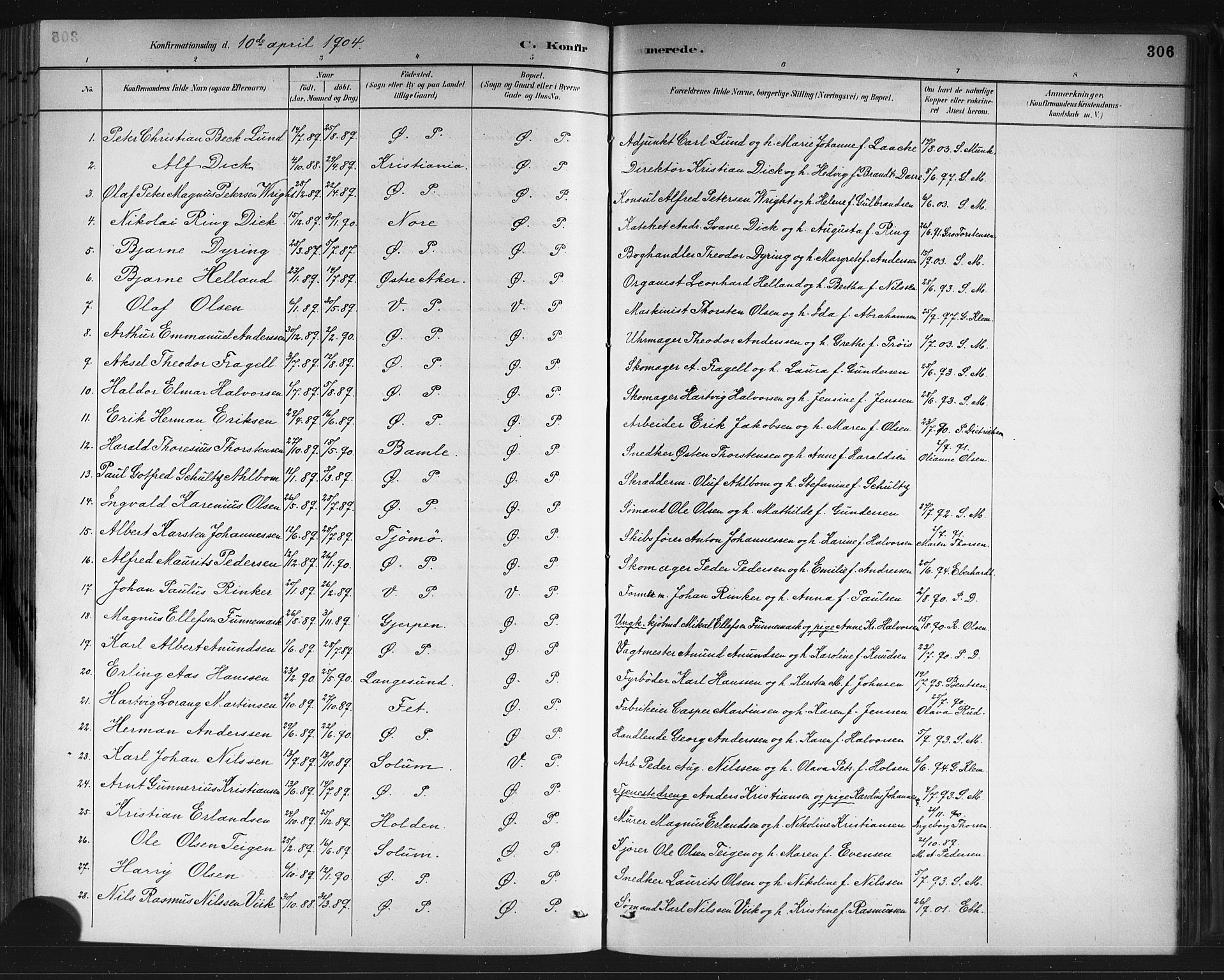 Porsgrunn kirkebøker , SAKO/A-104/G/Gb/L0005: Parish register (copy) no. II 5, 1883-1915, p. 306