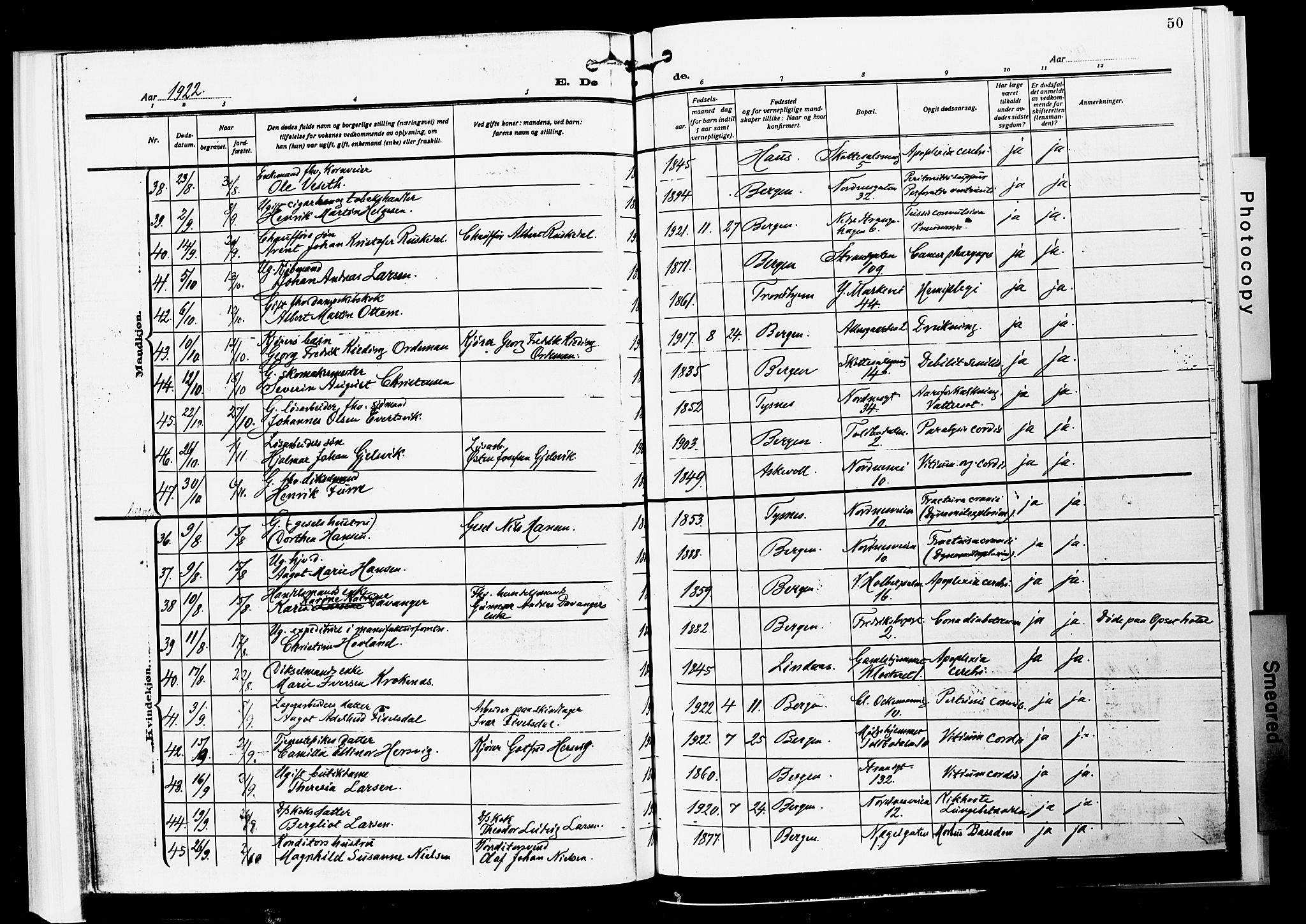 Nykirken Sokneprestembete, AV/SAB-A-77101/H/Hab: Parish register (copy) no. E 2, 1918-1924, p. 50