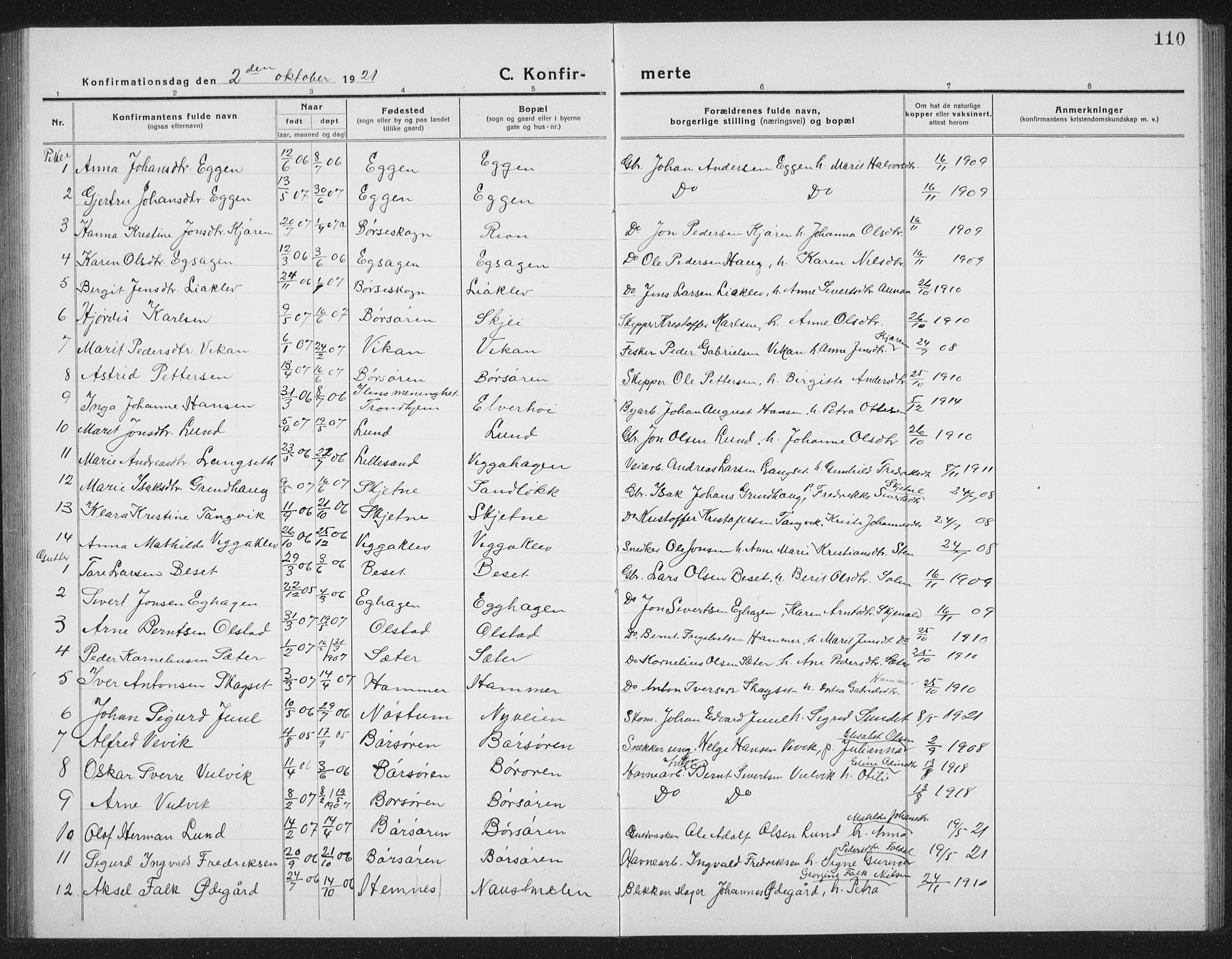Ministerialprotokoller, klokkerbøker og fødselsregistre - Sør-Trøndelag, SAT/A-1456/665/L0778: Parish register (copy) no. 665C03, 1916-1938, p. 110