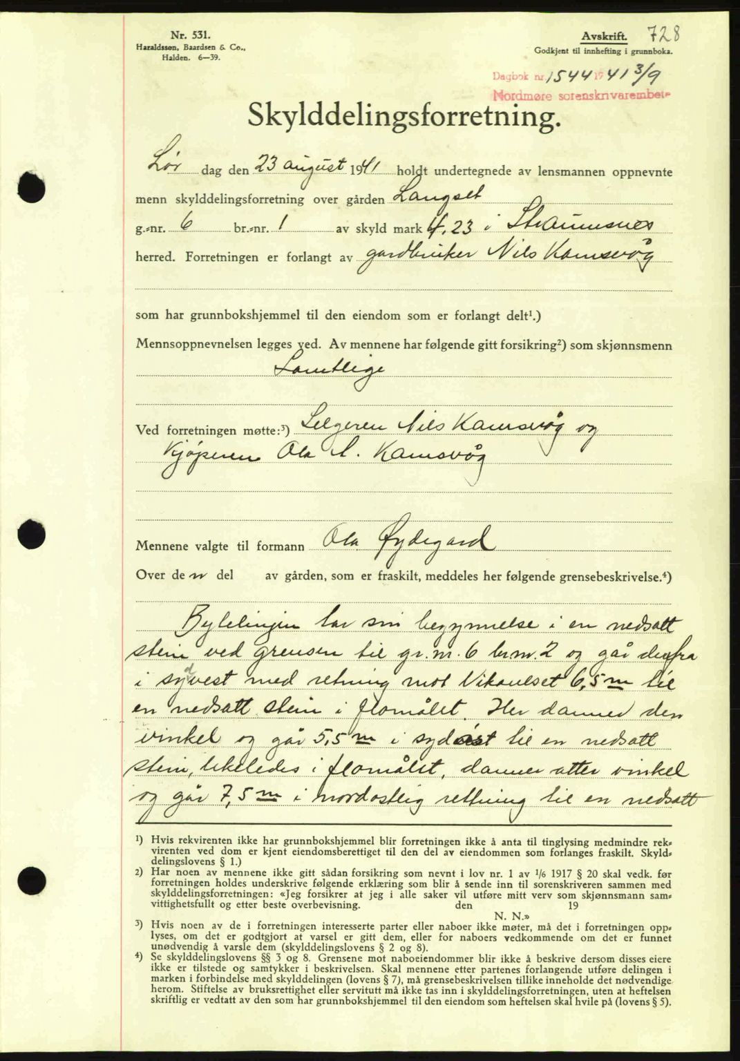 Nordmøre sorenskriveri, SAT/A-4132/1/2/2Ca: Mortgage book no. A90, 1941-1941, Diary no: : 1544/1941