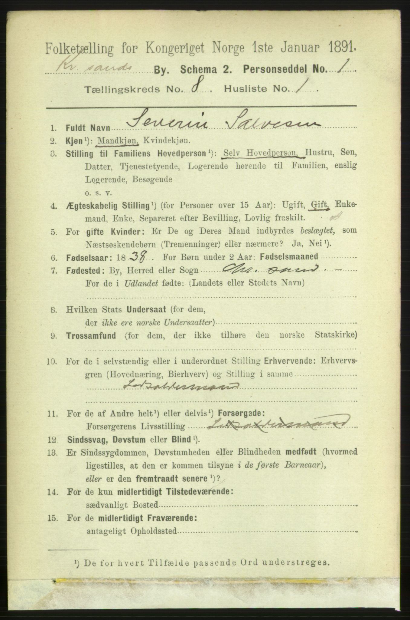 RA, 1891 census for 1001 Kristiansand, 1891, p. 4788