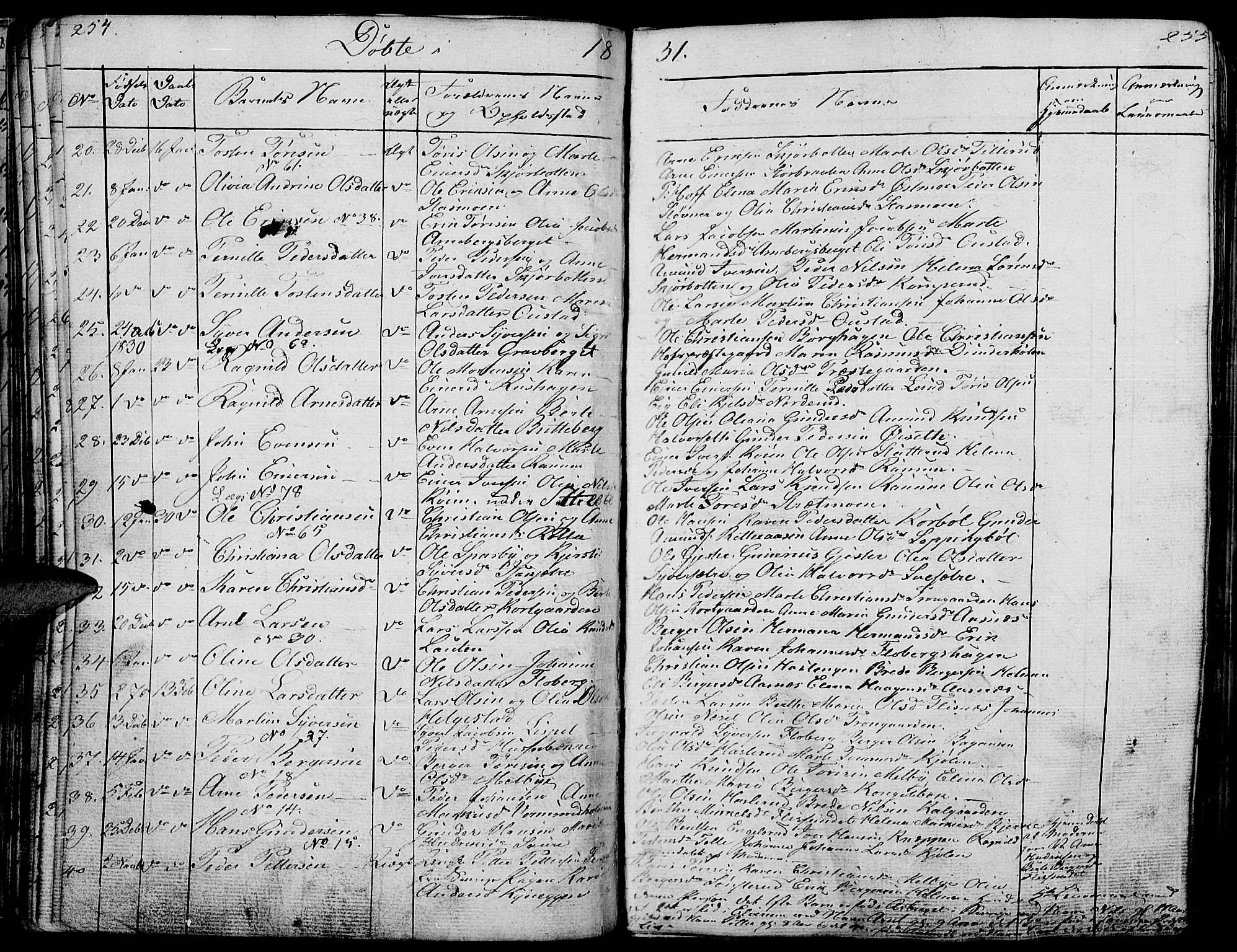 Hof prestekontor, AV/SAH-PREST-038/H/Ha/Haa/L0006: Parish register (official) no. 6, 1822-1841, p. 254-255