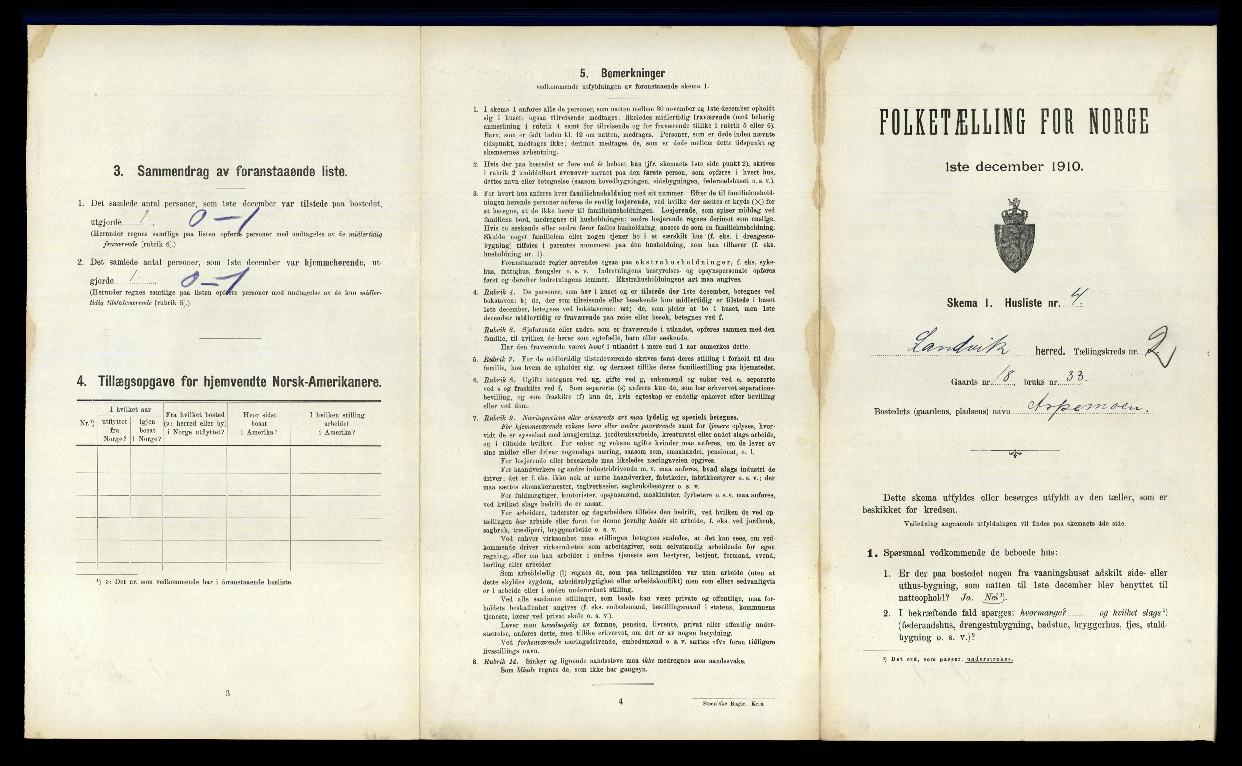 RA, 1910 census for Landvik, 1910, p. 282