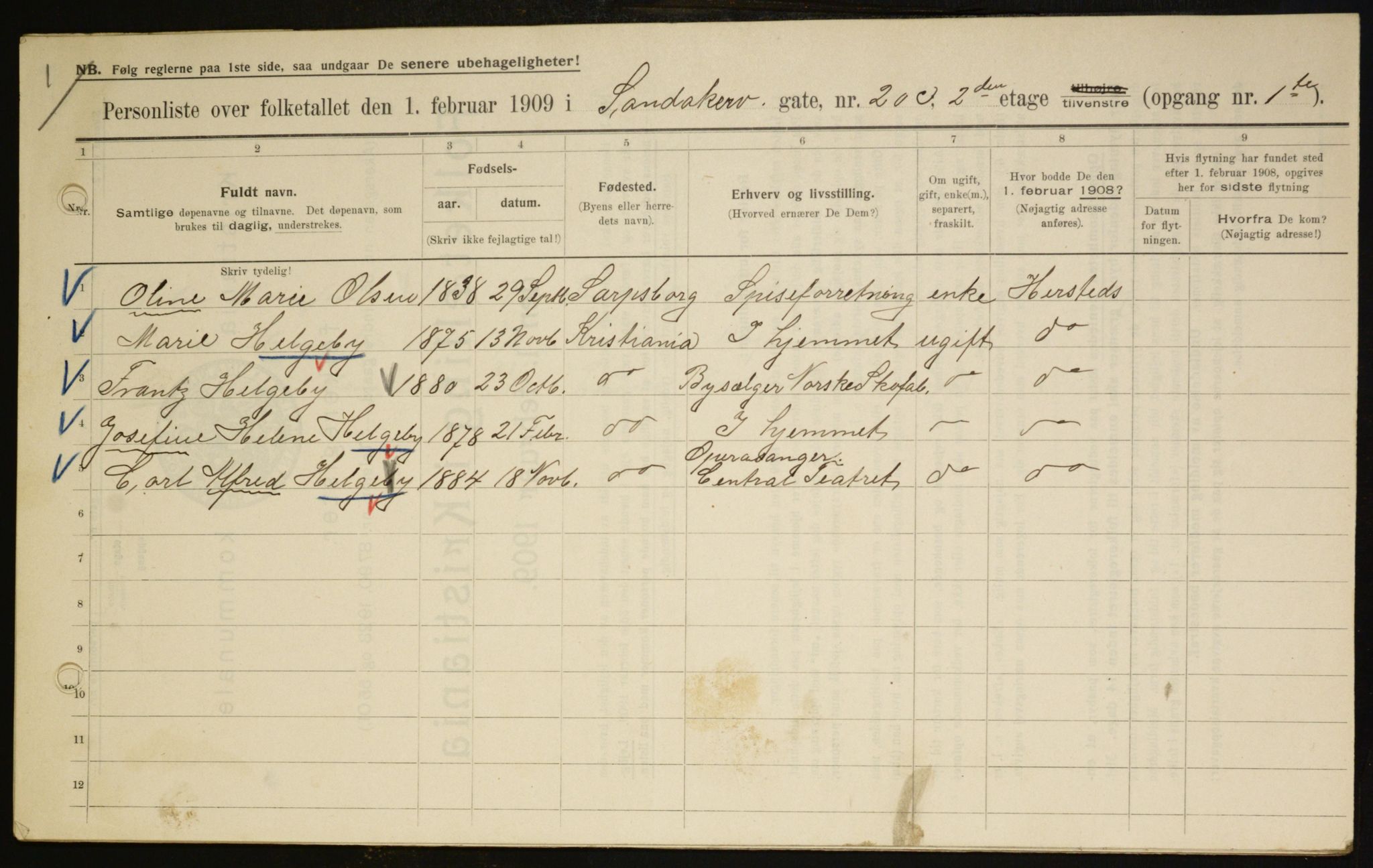 OBA, Municipal Census 1909 for Kristiania, 1909, p. 78932