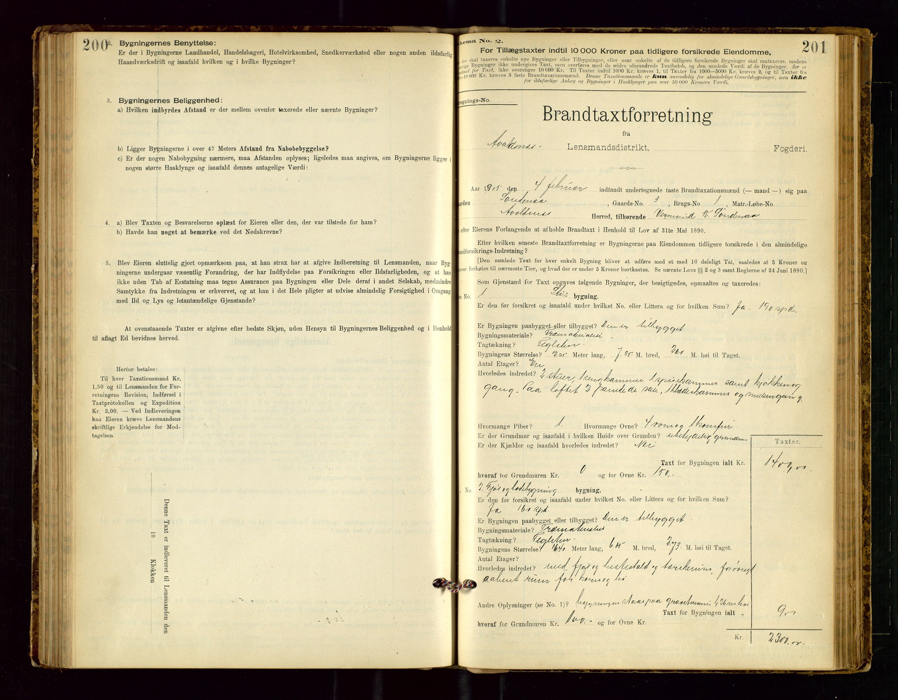 Avaldsnes lensmannskontor, SAST/A-100286/Gob/L0001: "Brandtaxationsprotokol for Avaldsnes Lensmandsdistrikt Ryfylke Fogderi", 1894-1925, p. 200-201