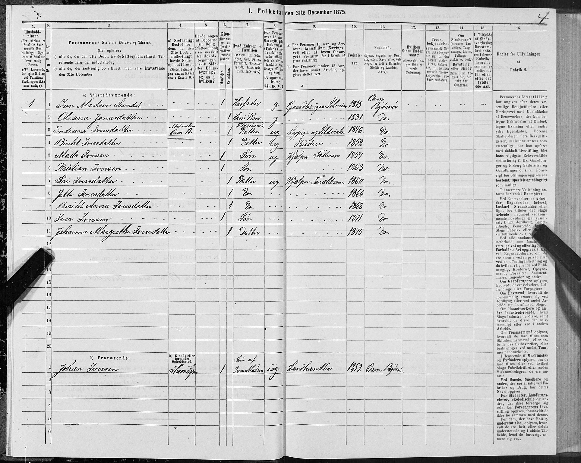 SAT, 1875 census for 1632P Bjørnør, 1875, p. 1004