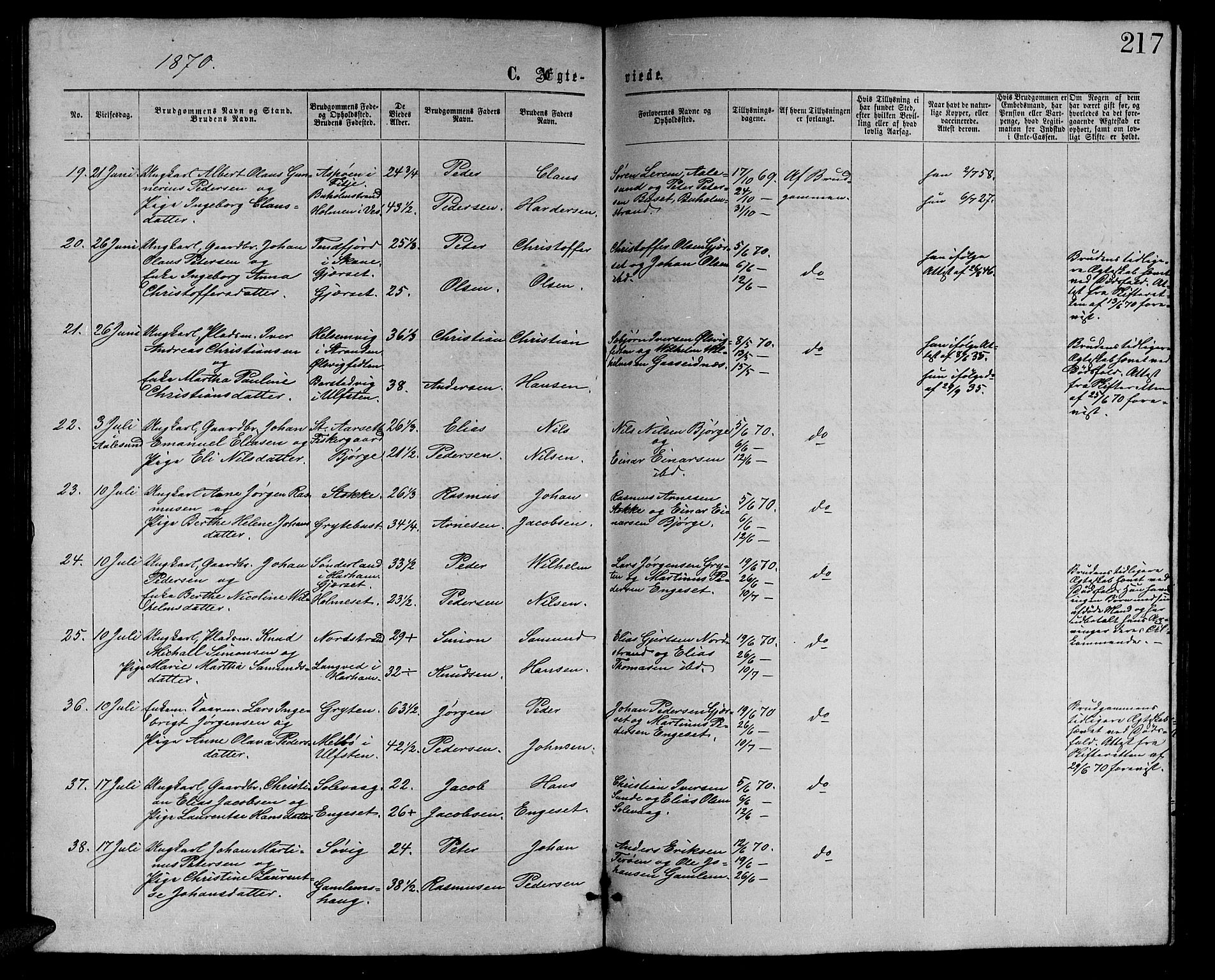 Ministerialprotokoller, klokkerbøker og fødselsregistre - Møre og Romsdal, AV/SAT-A-1454/528/L0428: Parish register (copy) no. 528C09, 1864-1880, p. 217