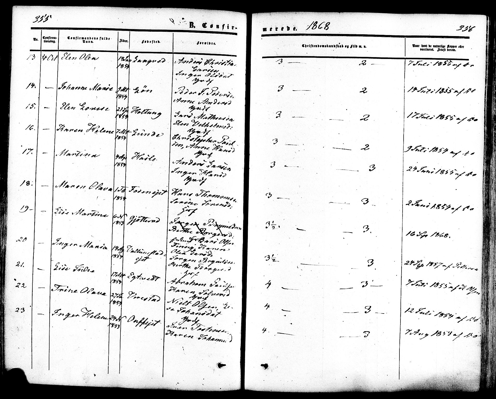 Ramnes kirkebøker, AV/SAKO-A-314/F/Fa/L0006: Parish register (official) no. I 6, 1862-1877, p. 355-356