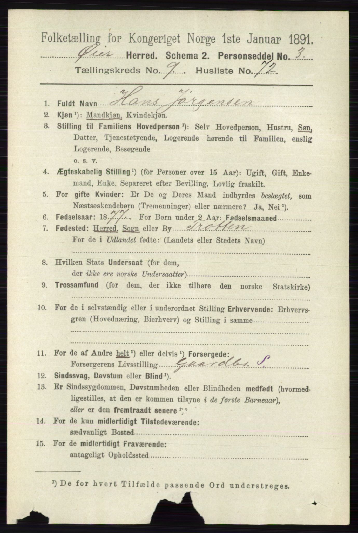 RA, 1891 census for 0521 Øyer, 1891, p. 3491