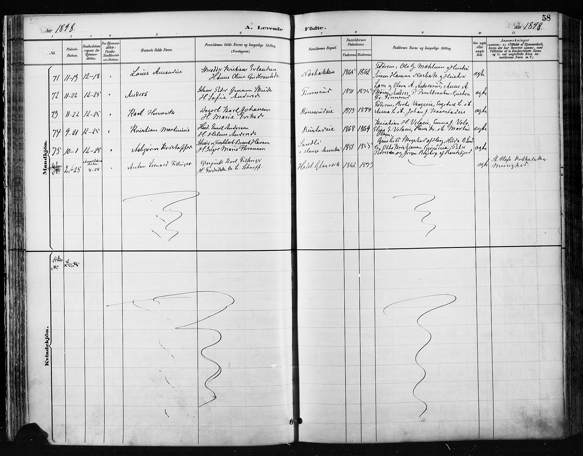 Jevnaker prestekontor, SAH/PREST-116/H/Ha/Haa/L0009: Parish register (official) no. 9, 1891-1901, p. 58