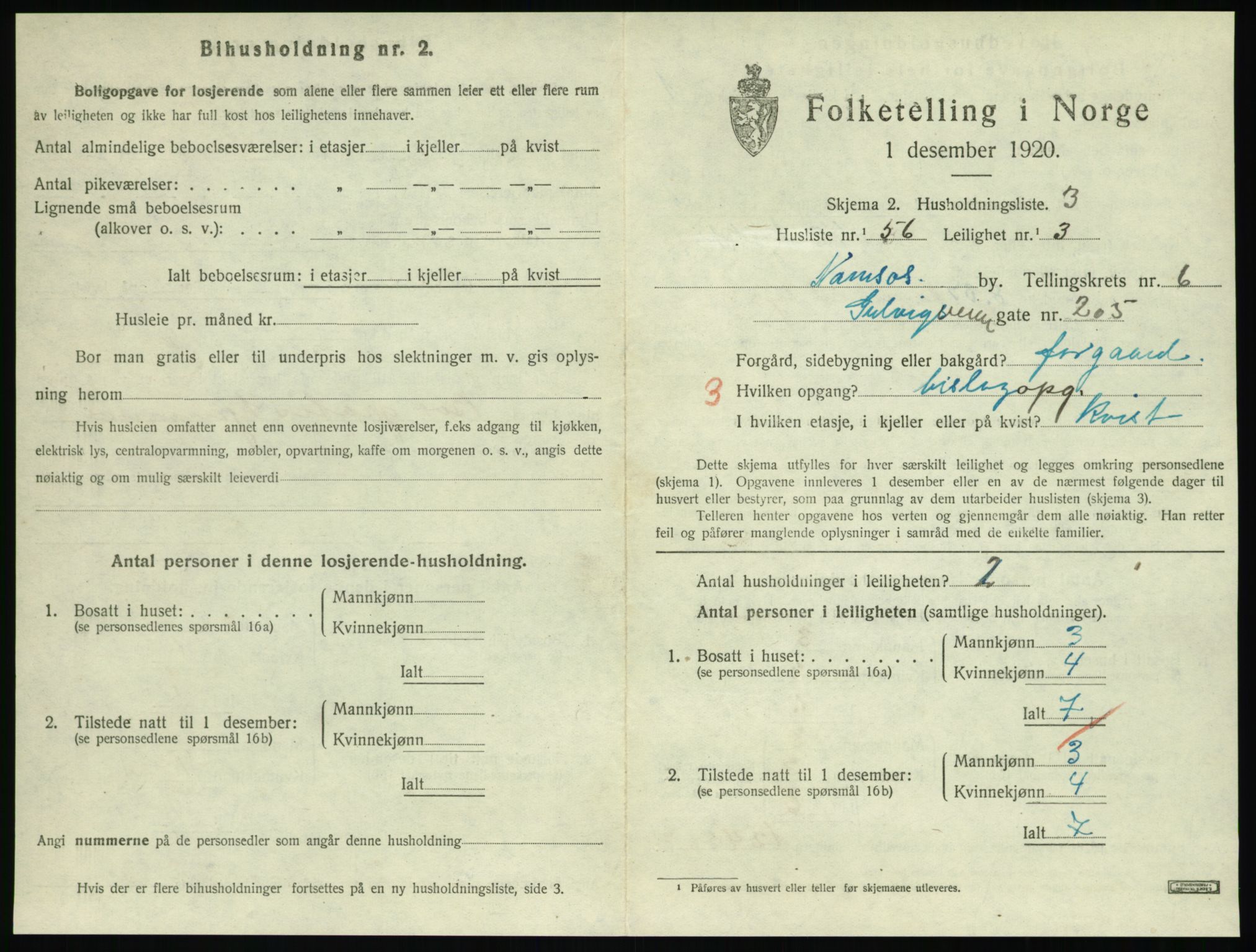 SAT, 1920 census for Namsos, 1920, p. 1991