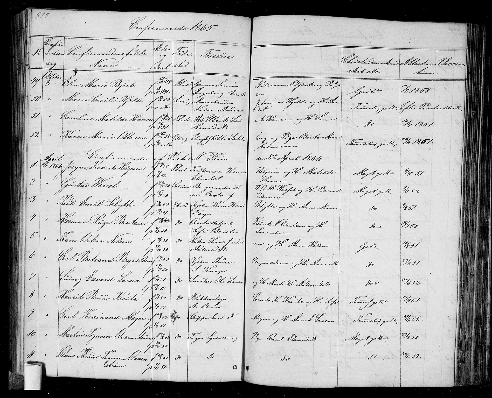Halden prestekontor Kirkebøker, SAO/A-10909/G/Ga/L0005b: Parish register (copy) no. 5B, 1864-1868, p. 888