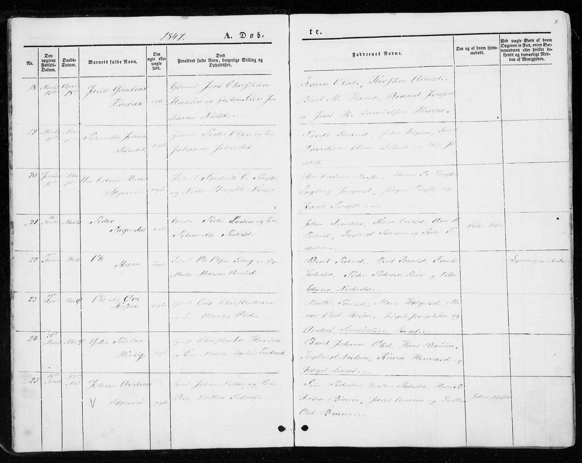 Ministerialprotokoller, klokkerbøker og fødselsregistre - Sør-Trøndelag, SAT/A-1456/657/L0704: Parish register (official) no. 657A05, 1846-1857, p. 8