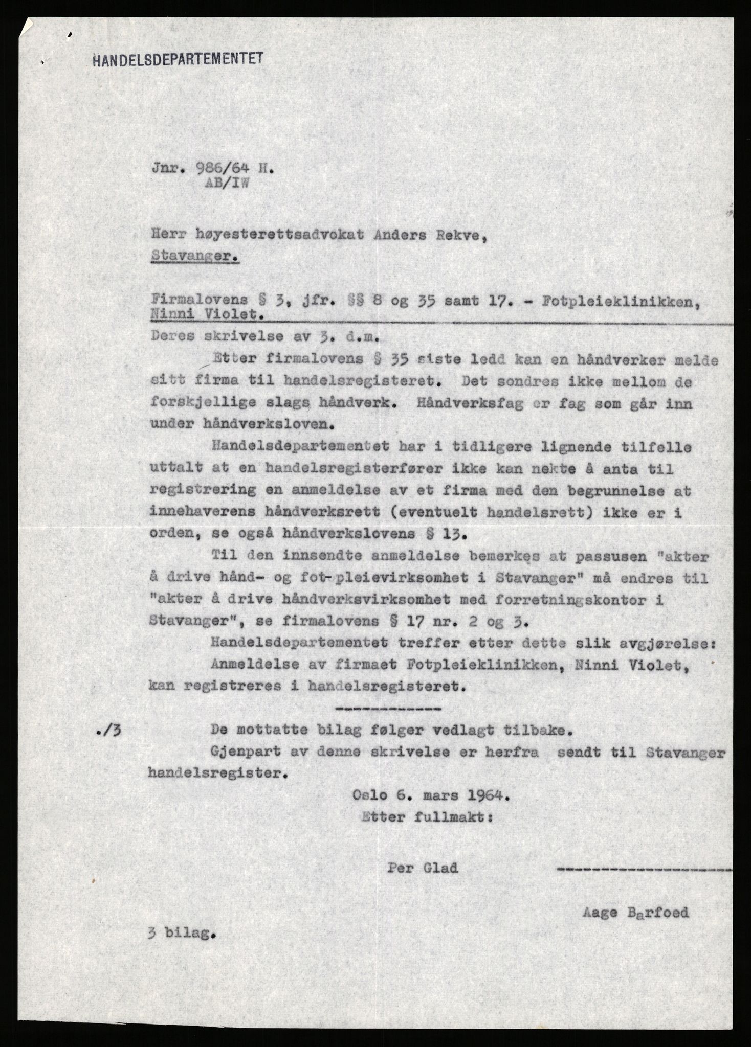 Stavanger byfogd, AV/SAST-A-101408/002/J/Jd/Jde/L0004: Registreringsmeldinger og bilag. Enkeltmannsforetak, 1001-1350, 1891-1990, p. 9