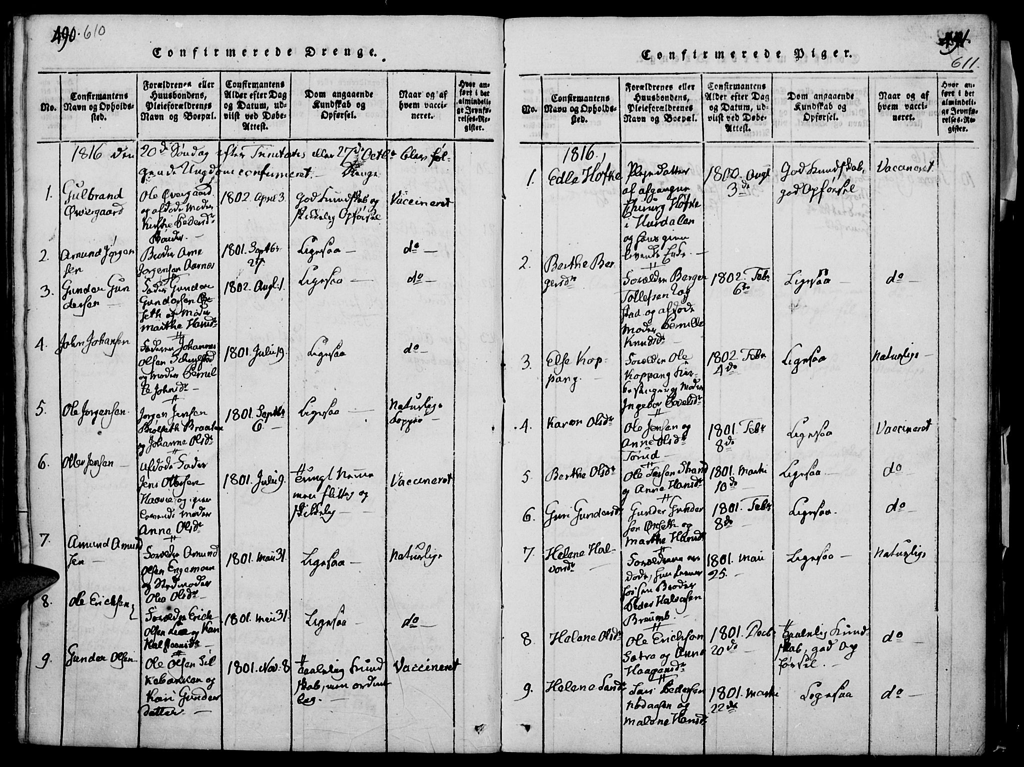 Elverum prestekontor, AV/SAH-PREST-044/H/Ha/Haa/L0007: Parish register (official) no. 7, 1815-1830, p. 610-611