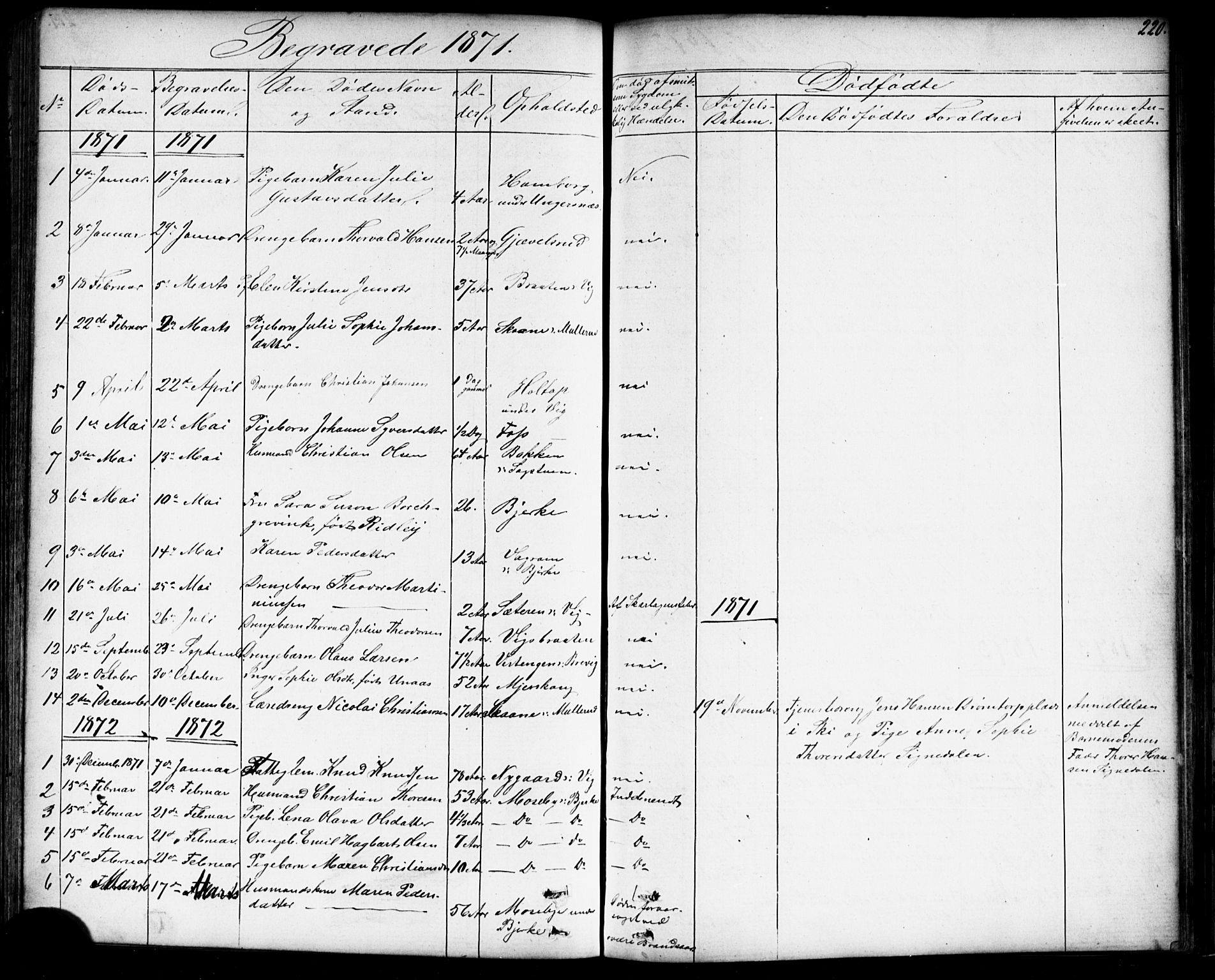 Enebakk prestekontor Kirkebøker, AV/SAO-A-10171c/G/Gb/L0001: Parish register (copy) no. II 1, 1859-1890, p. 220