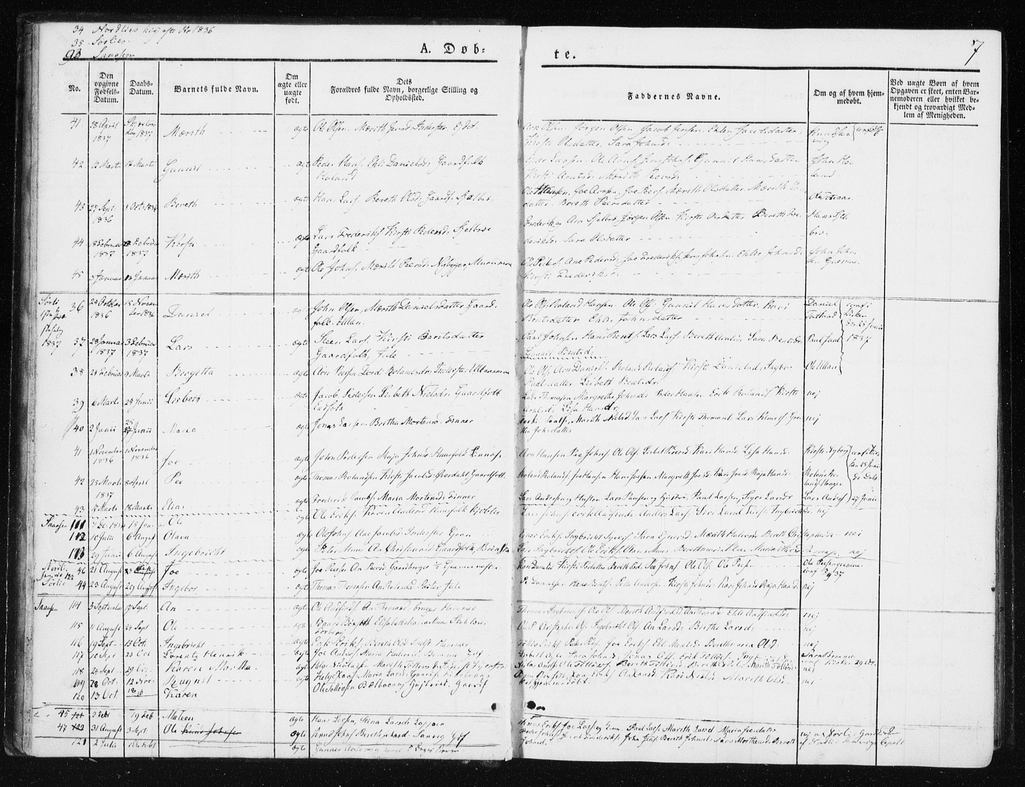 Ministerialprotokoller, klokkerbøker og fødselsregistre - Nord-Trøndelag, AV/SAT-A-1458/749/L0470: Parish register (official) no. 749A04, 1834-1853, p. 7