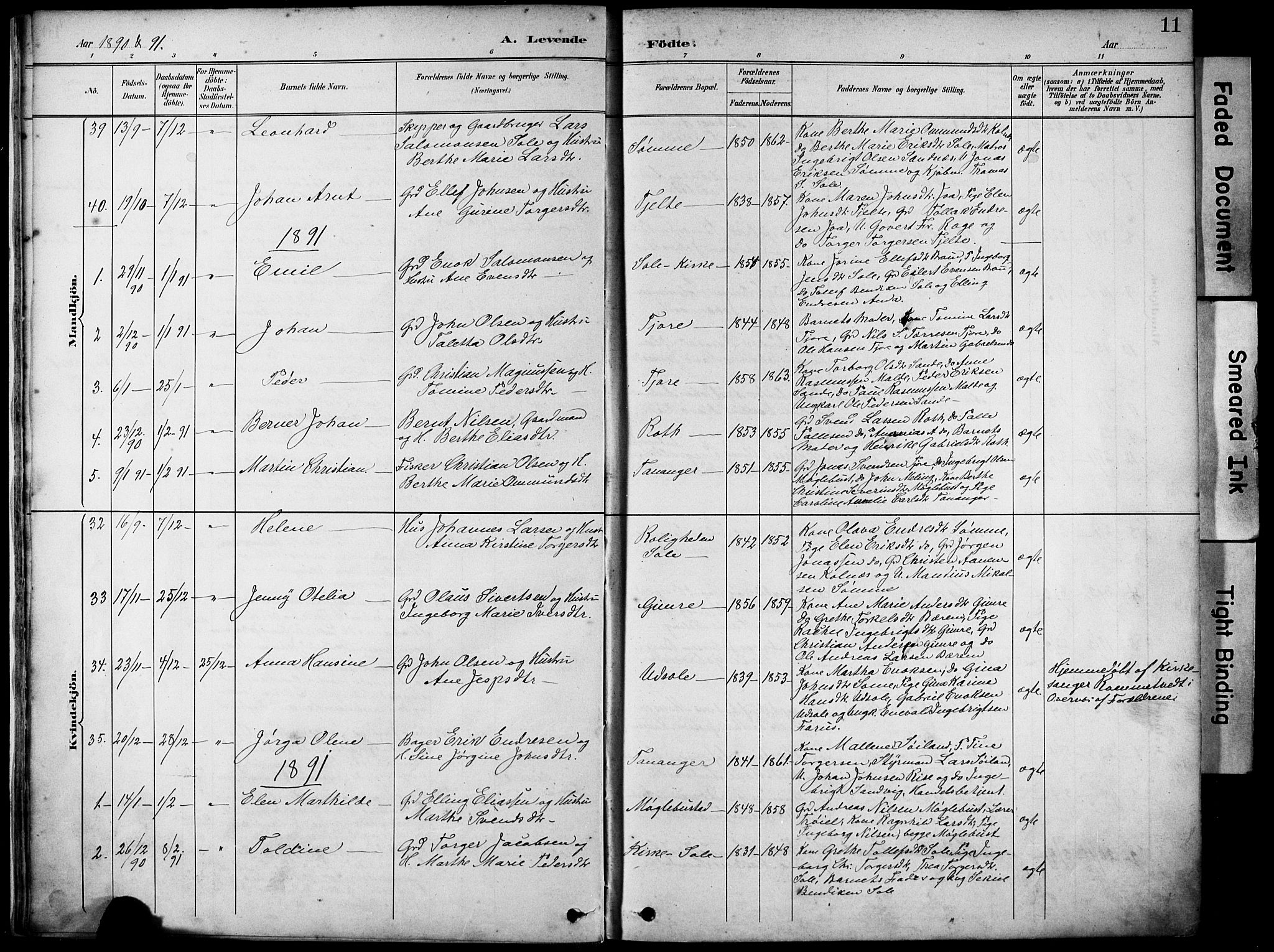 Håland sokneprestkontor, SAST/A-101802/001/30BA/L0012: Parish register (official) no. A 11, 1889-1900, p. 11