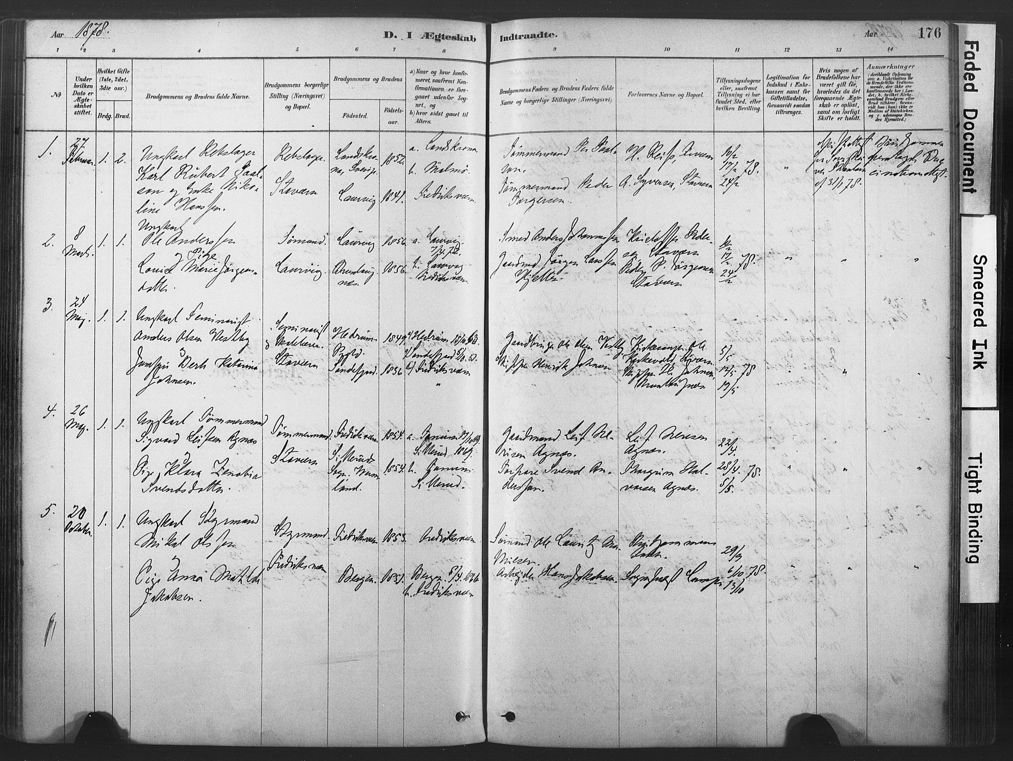 Stavern kirkebøker, AV/SAKO-A-318/F/Fa/L0008: Parish register (official) no. 8, 1878-1905, p. 176