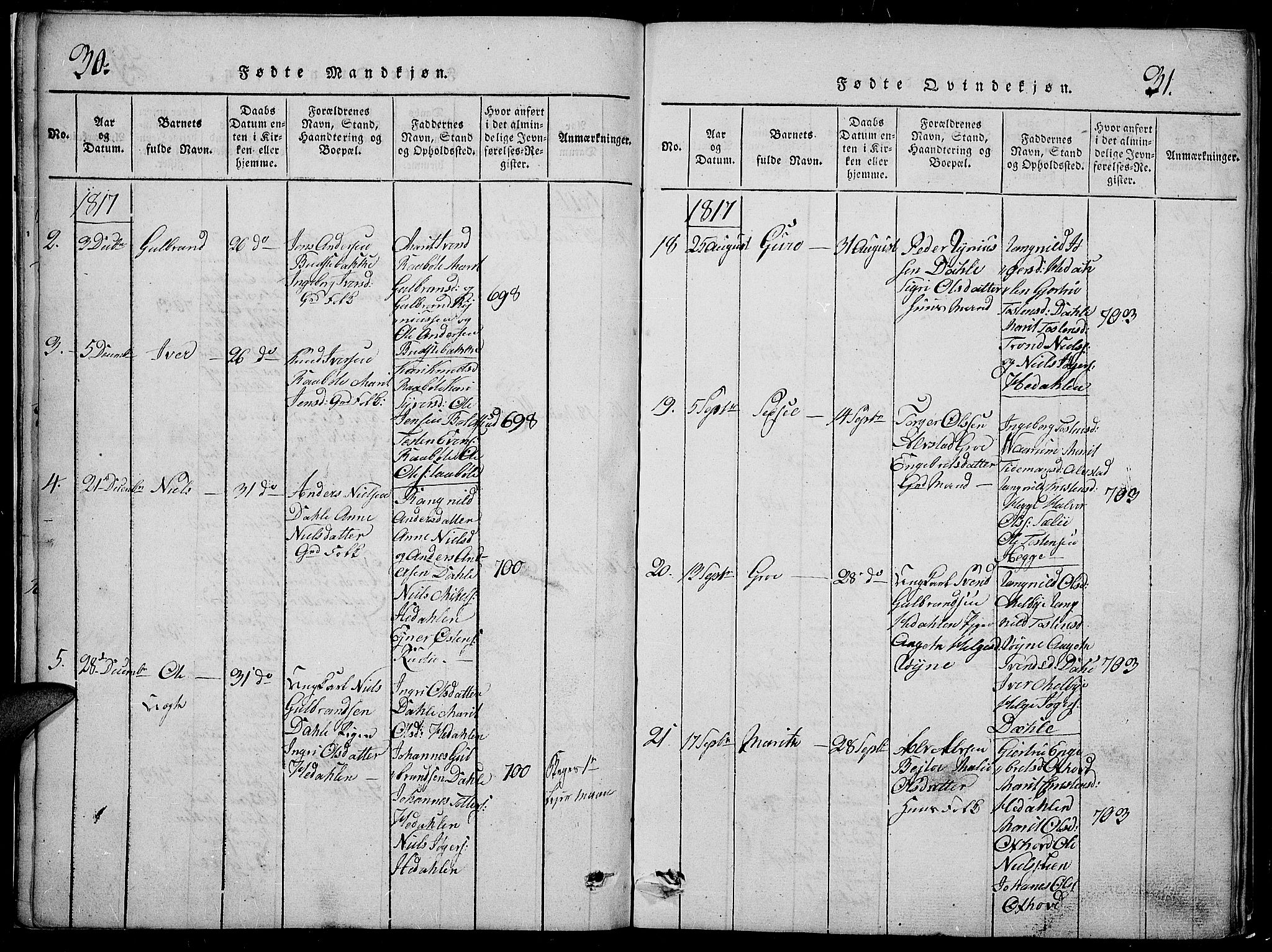 Slidre prestekontor, SAH/PREST-134/H/Ha/Hab/L0002: Parish register (copy) no. 2, 1814-1839, p. 30-31