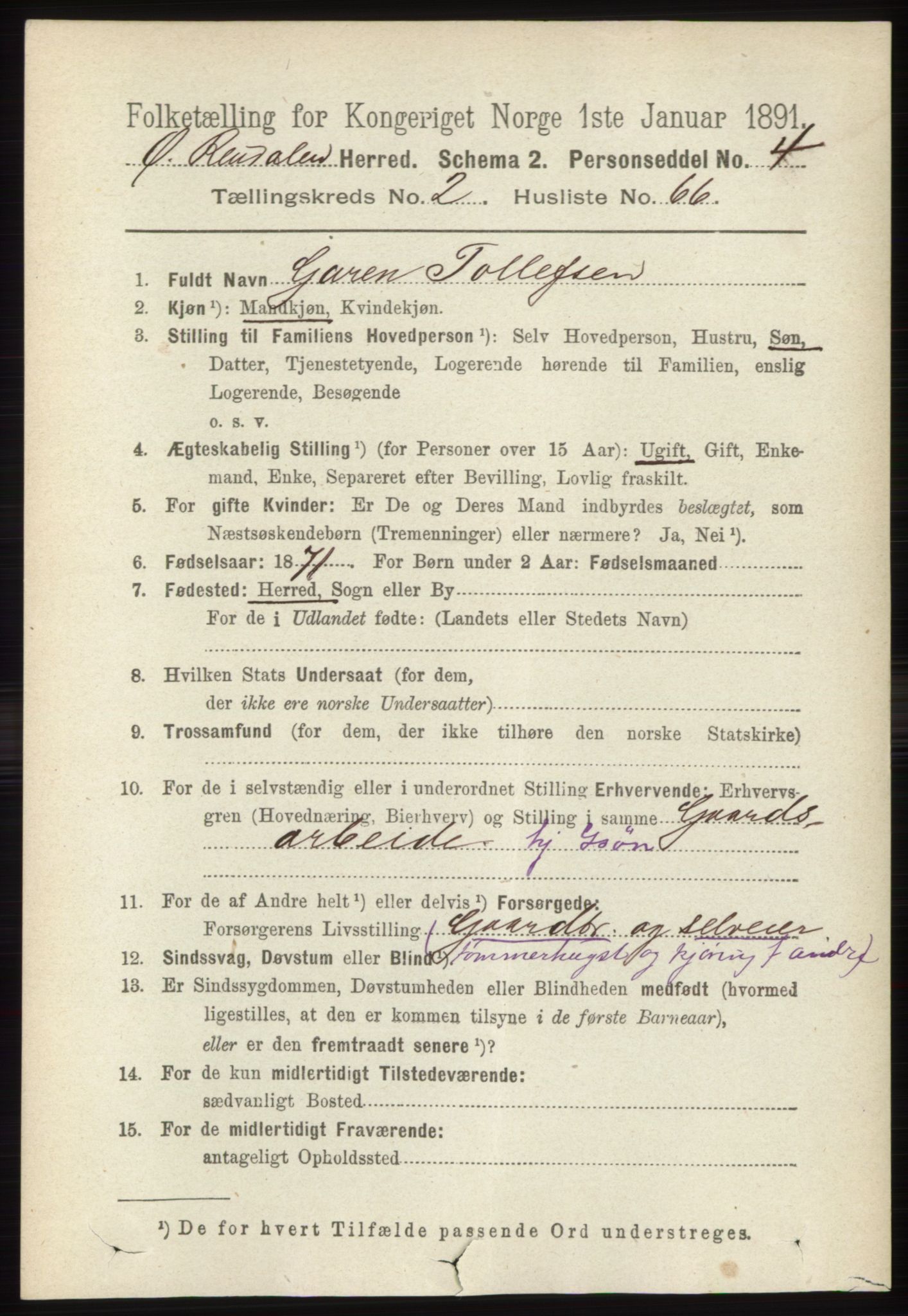 RA, 1891 census for 0433 Øvre Rendal, 1891, p. 789