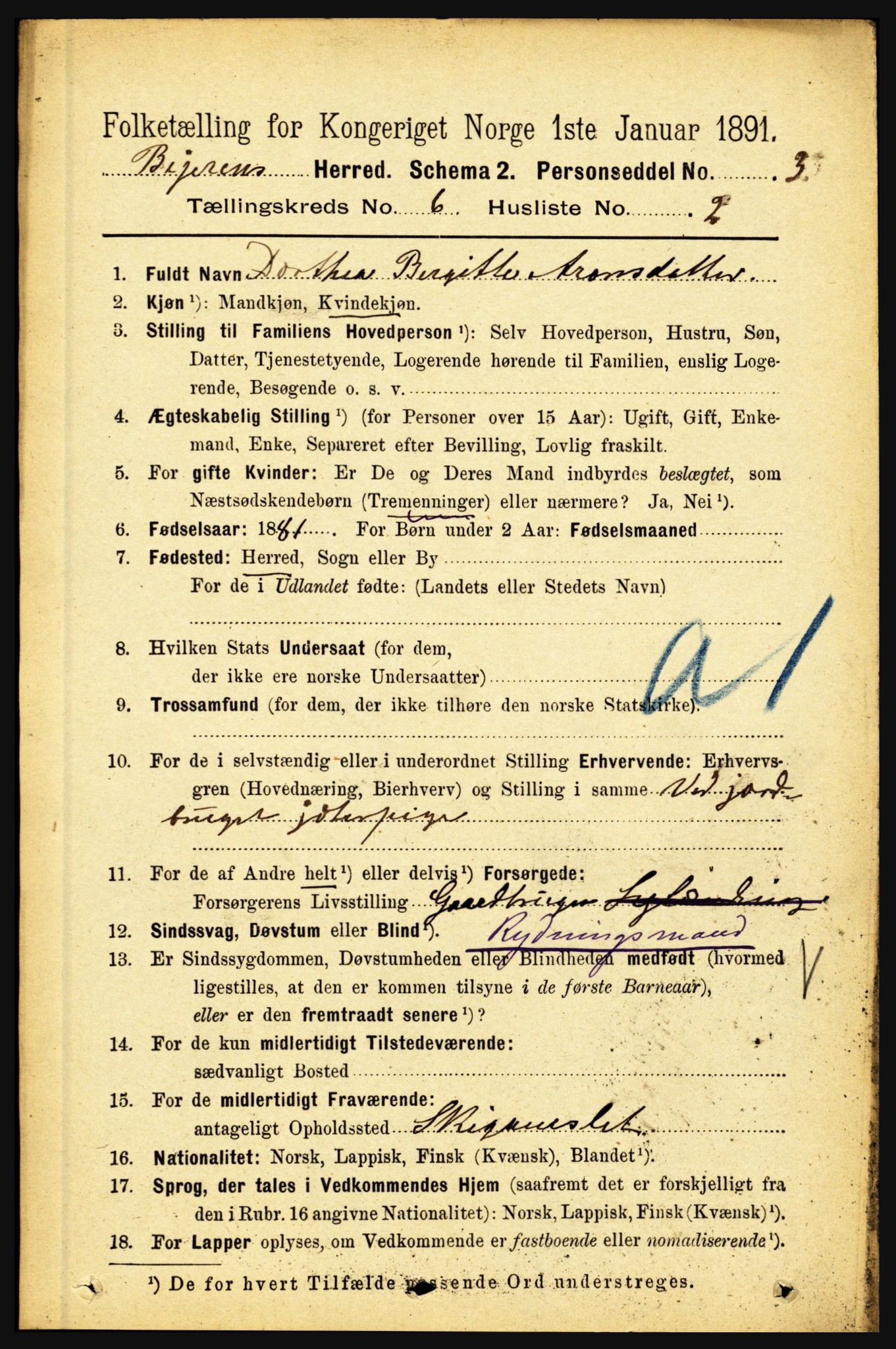 RA, 1891 census for 1839 Beiarn, 1891, p. 1890