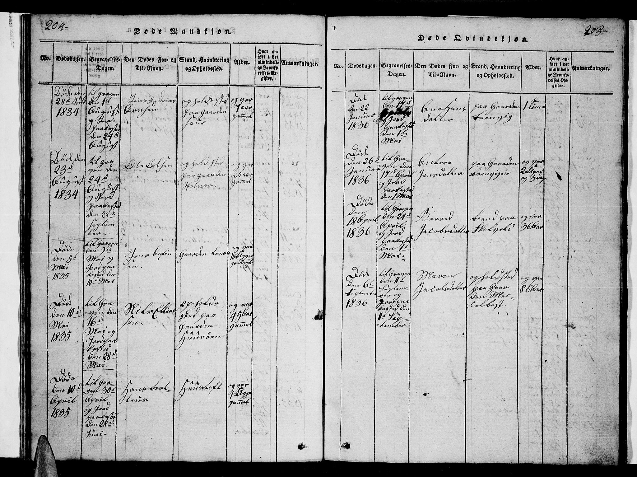 Ministerialprotokoller, klokkerbøker og fødselsregistre - Nordland, AV/SAT-A-1459/857/L0826: Parish register (copy) no. 857C01, 1821-1852, p. 204-205