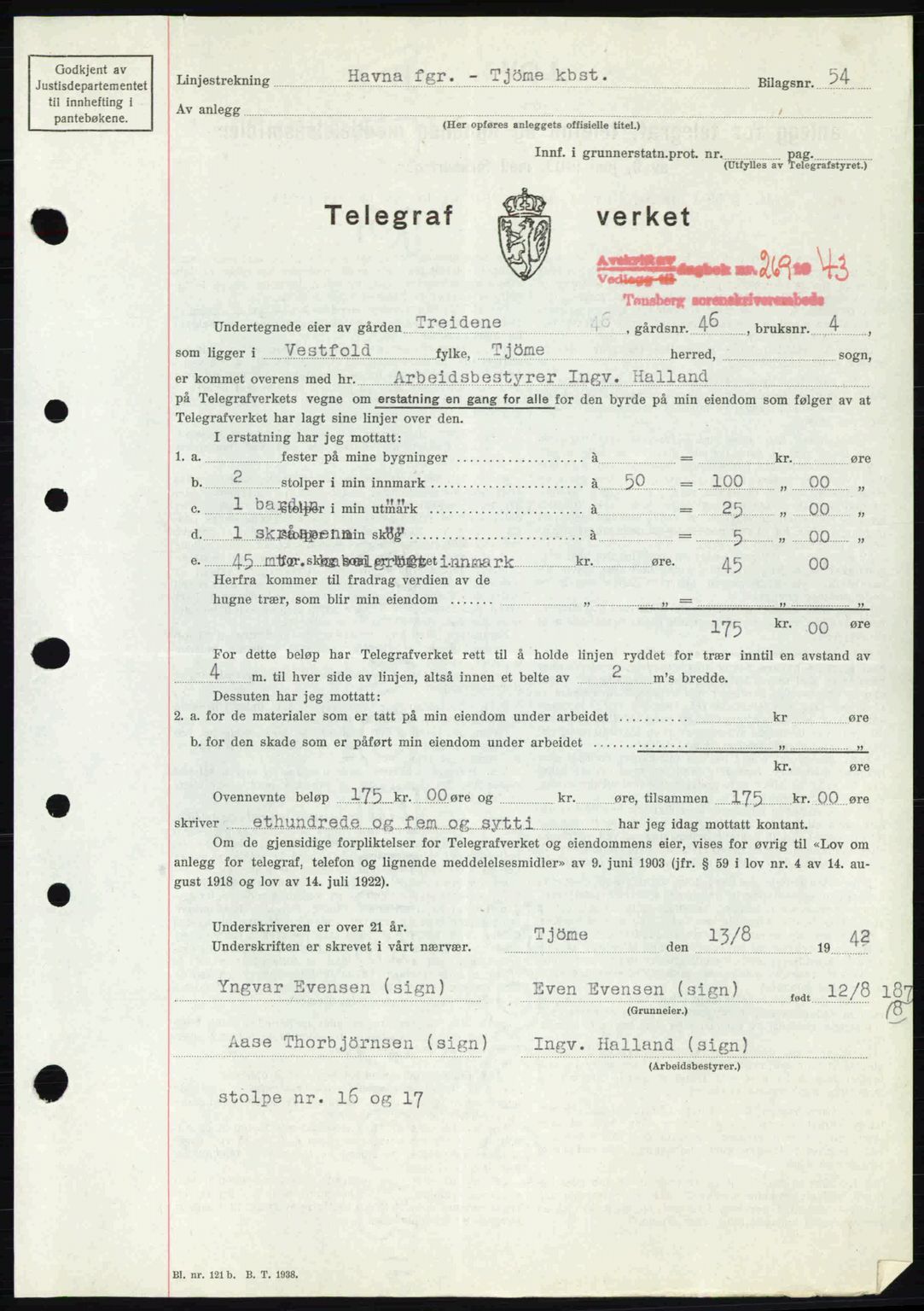 Tønsberg sorenskriveri, AV/SAKO-A-130/G/Ga/Gaa/L0012: Mortgage book no. A12, 1942-1943, Diary no: : 269/1943