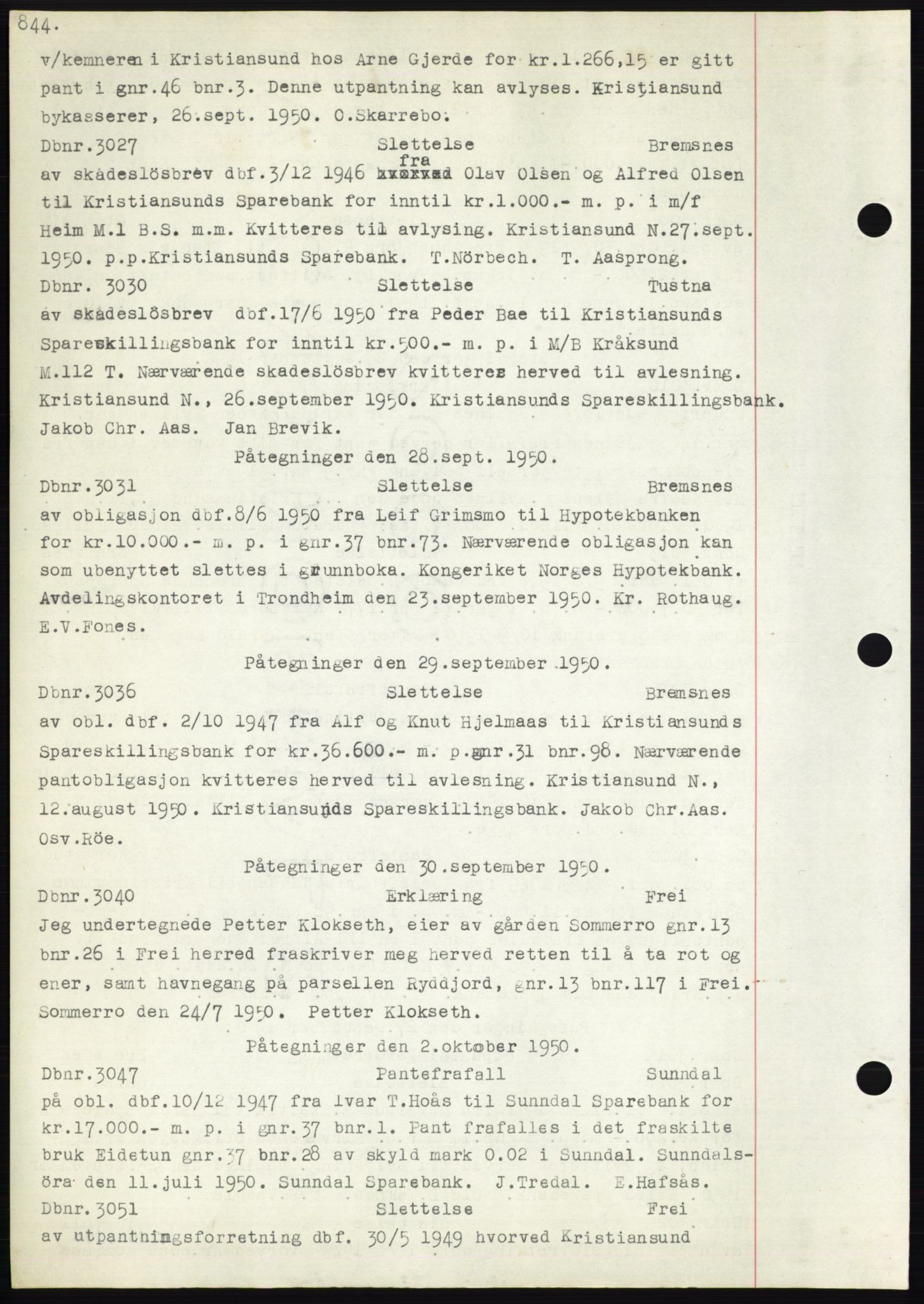 Nordmøre sorenskriveri, SAT/A-4132/1/2/2Ca: Mortgage book no. C82b, 1946-1951, Diary no: : 3027/1950