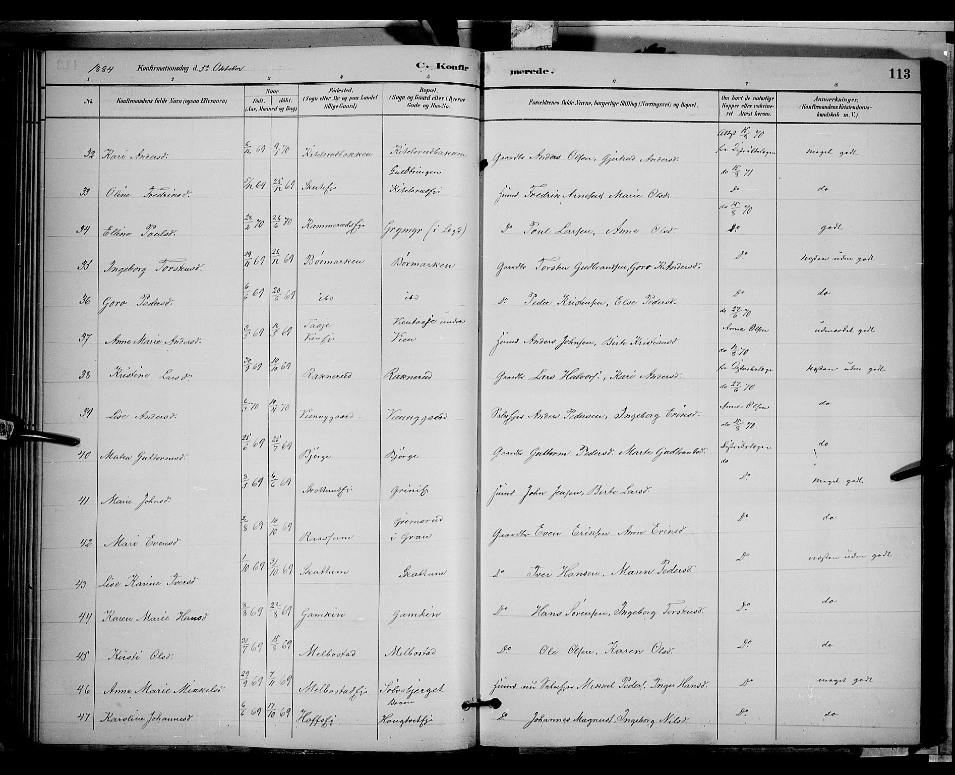 Gran prestekontor, SAH/PREST-112/H/Ha/Hab/L0002: Parish register (copy) no. 2, 1879-1892, p. 113