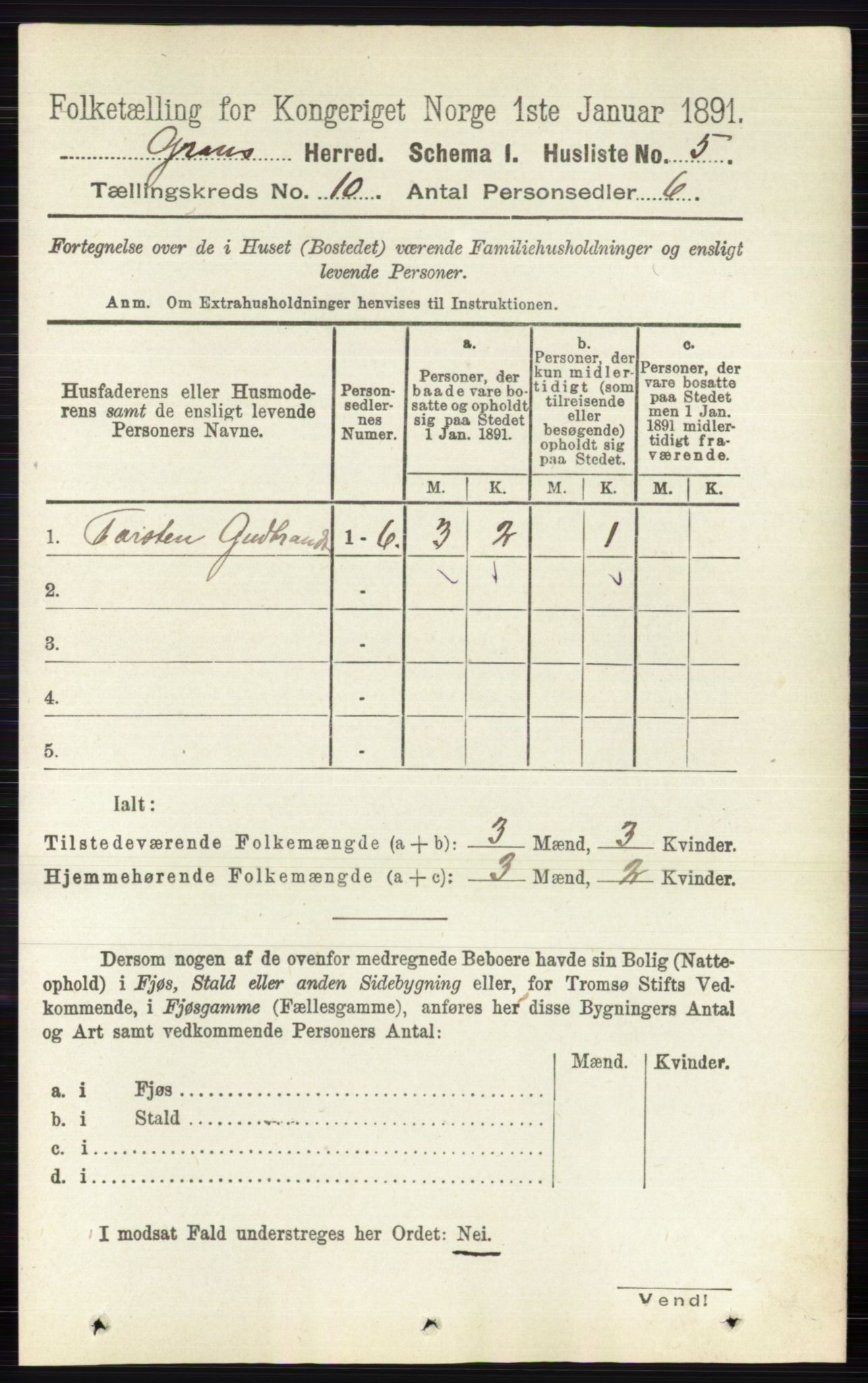 RA, 1891 census for 0534 Gran, 1891, p. 4574