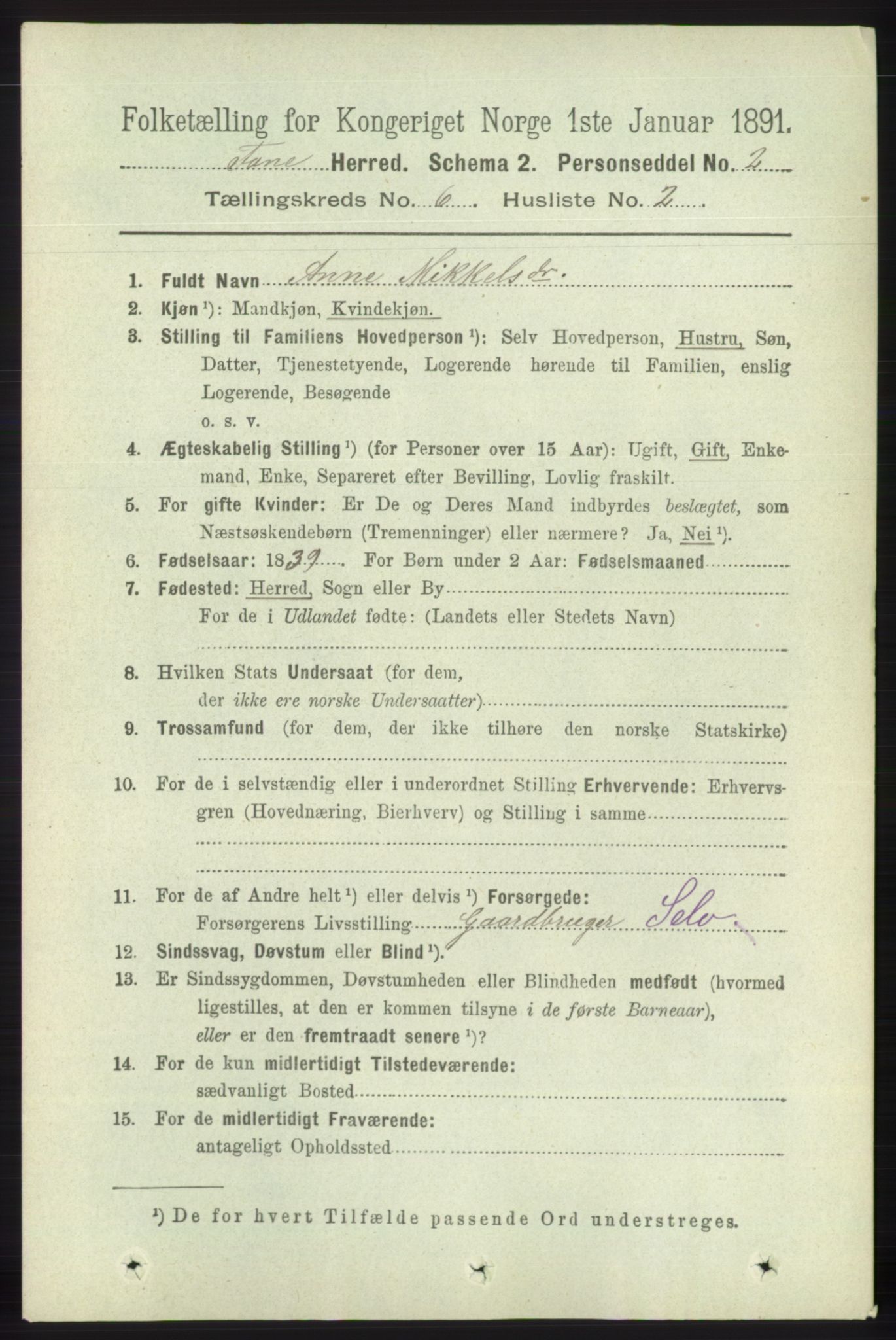 RA, 1891 census for 1249 Fana, 1891, p. 2569