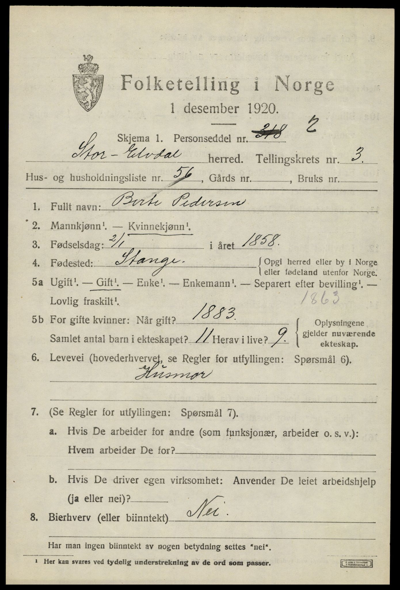 SAH, 1920 census for Stor-Elvdal, 1920, p. 3418