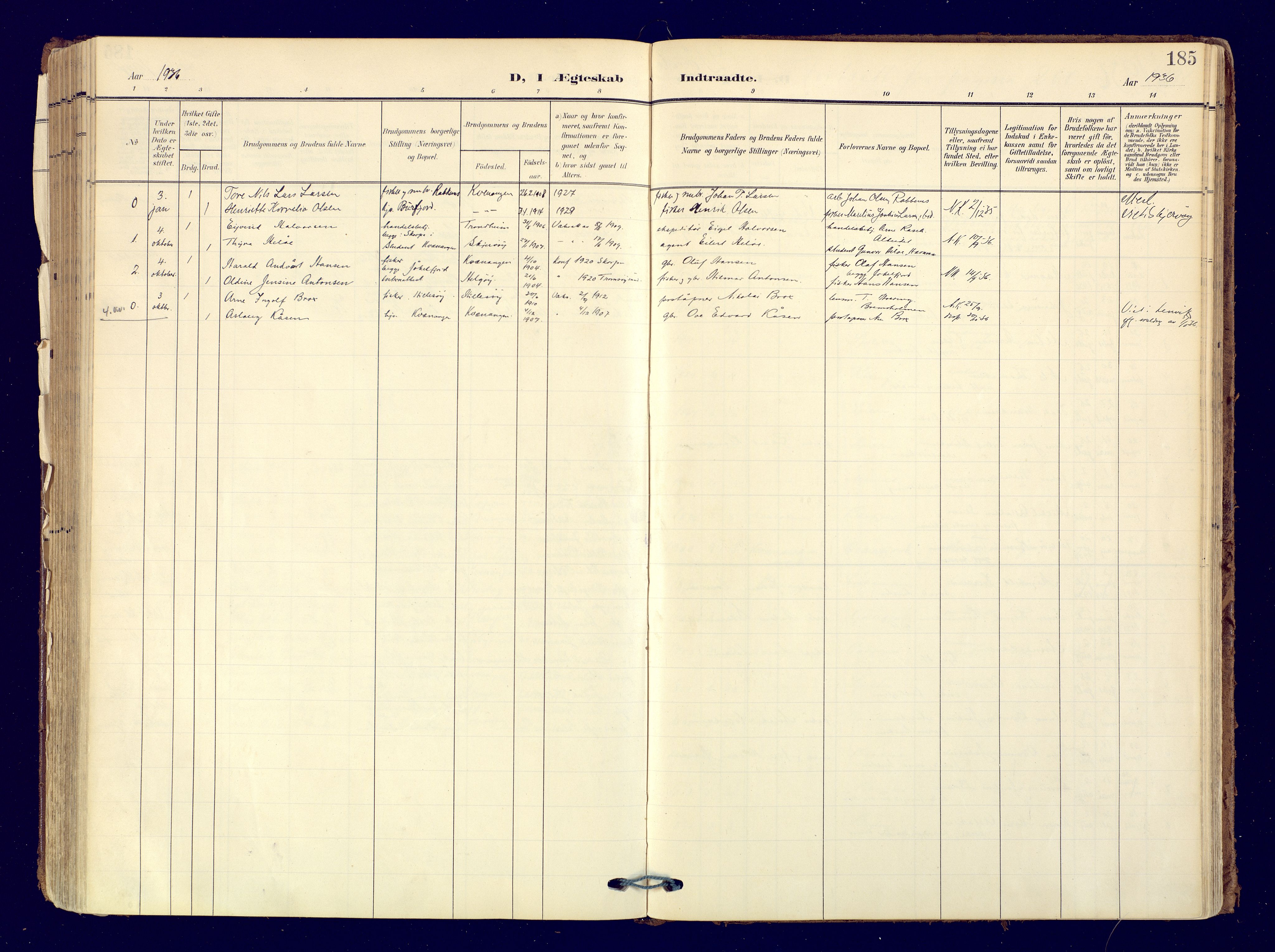 Skjervøy sokneprestkontor, SATØ/S-1300/H/Ha/Haa: Parish register (official) no. 19, 1908-1936, p. 185