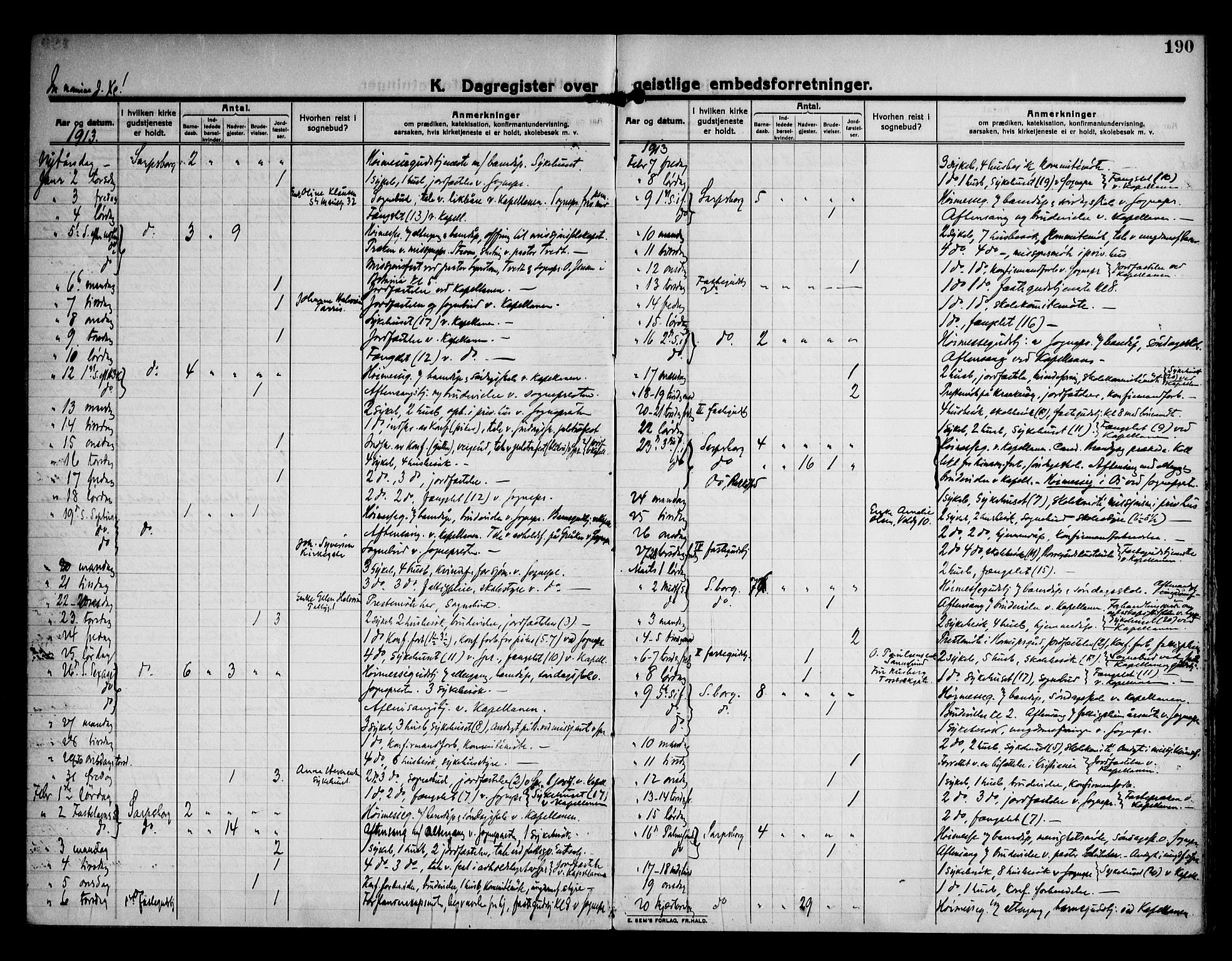 Sarpsborg prestekontor Kirkebøker, AV/SAO-A-2006/F/Fa/L0007: Parish register (official) no. 7, 1910-1918, p. 190