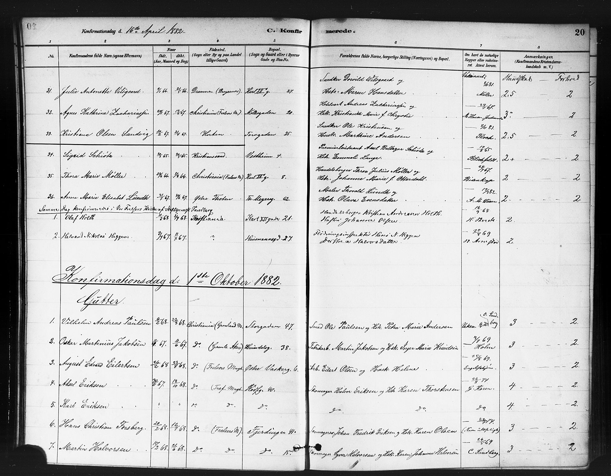 Jakob prestekontor Kirkebøker, AV/SAO-A-10850/F/Fa/L0004: Parish register (official) no. 4, 1880-1894, p. 20