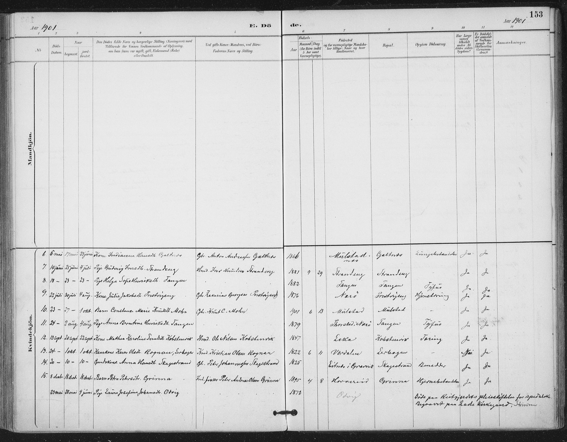 Ministerialprotokoller, klokkerbøker og fødselsregistre - Nord-Trøndelag, SAT/A-1458/780/L0644: Parish register (official) no. 780A08, 1886-1903, p. 153