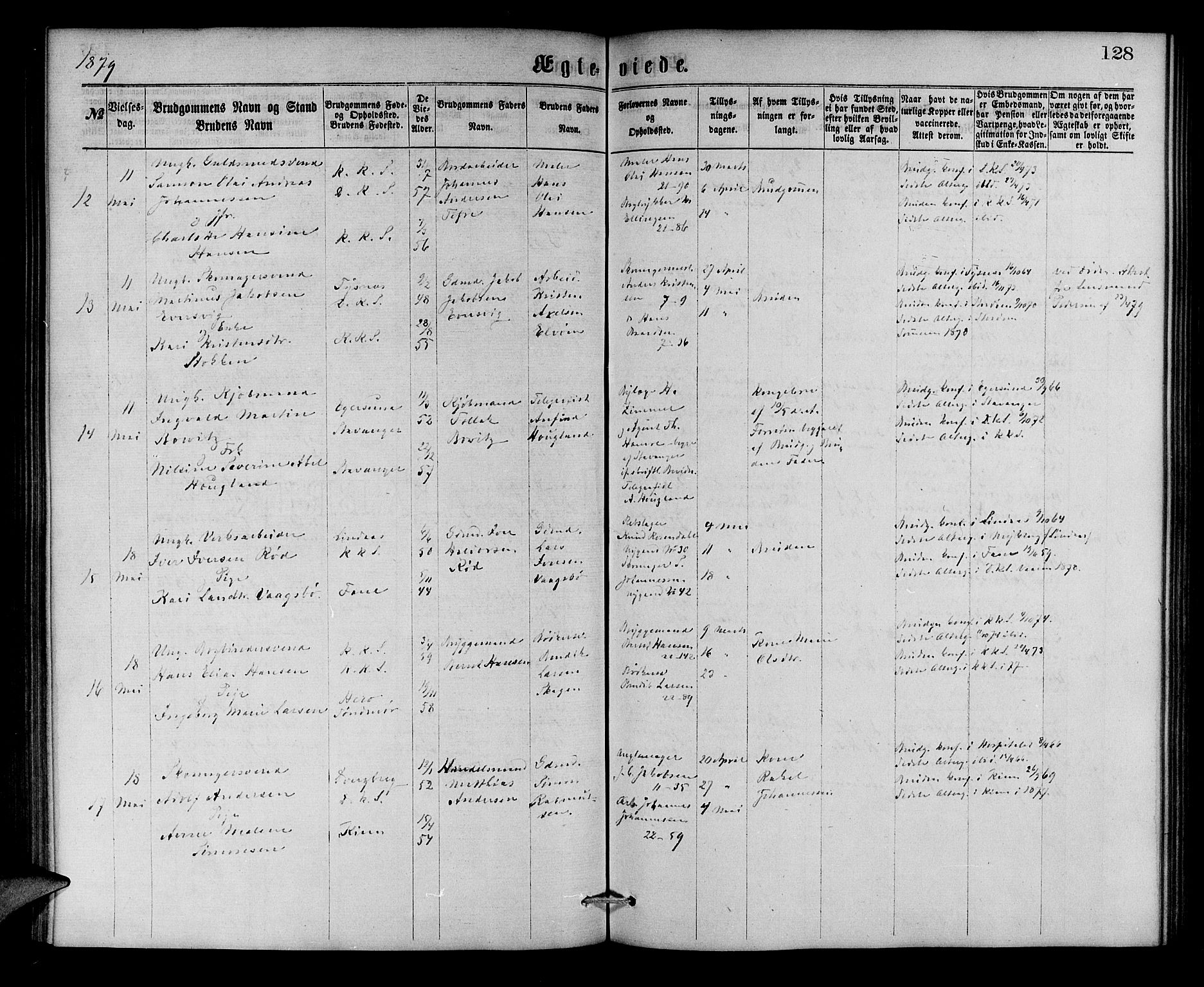 Korskirken sokneprestembete, SAB/A-76101/H/Hab: Parish register (copy) no. D 2, 1867-1886, p. 128