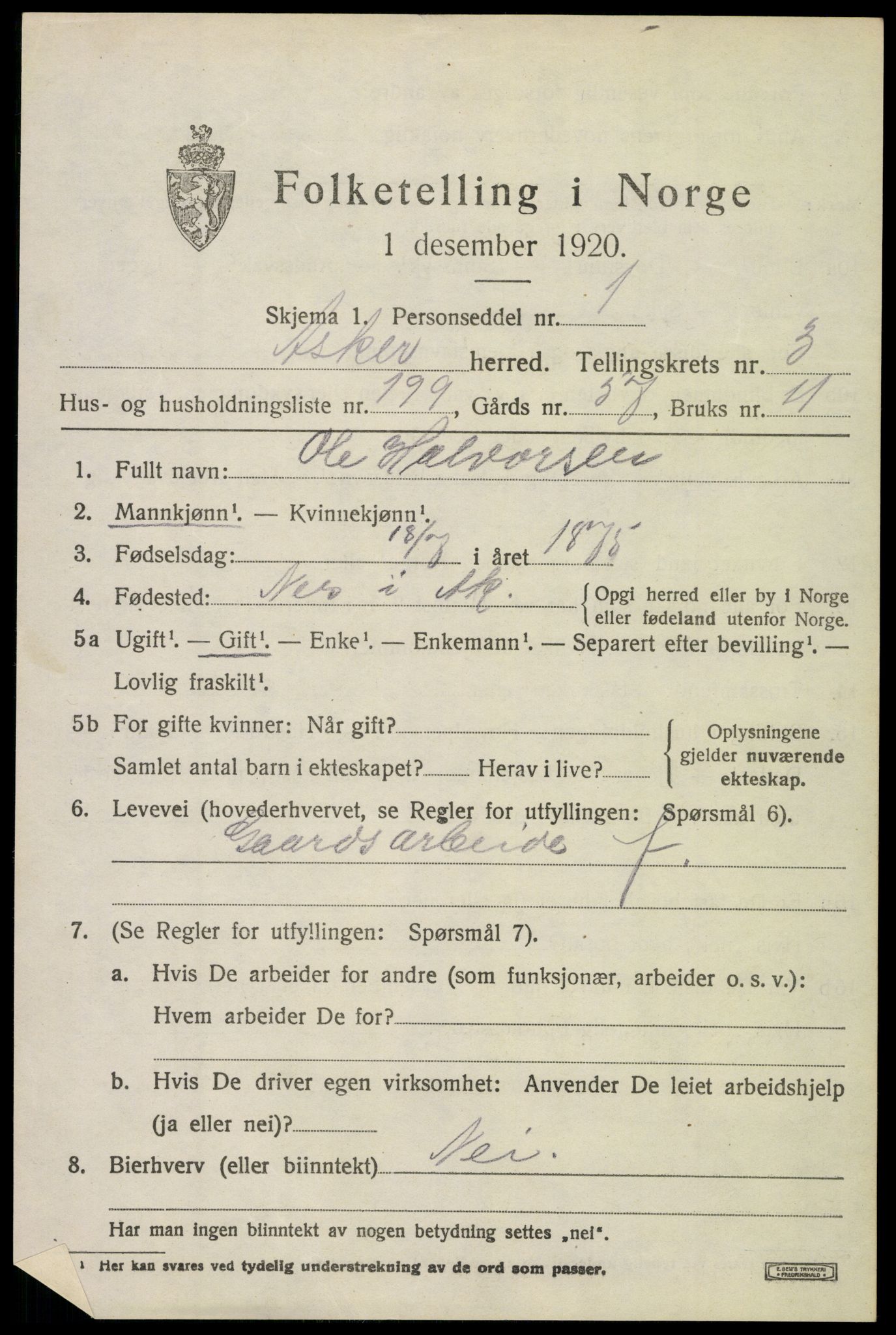 SAO, 1920 census for Asker, 1920, p. 10268