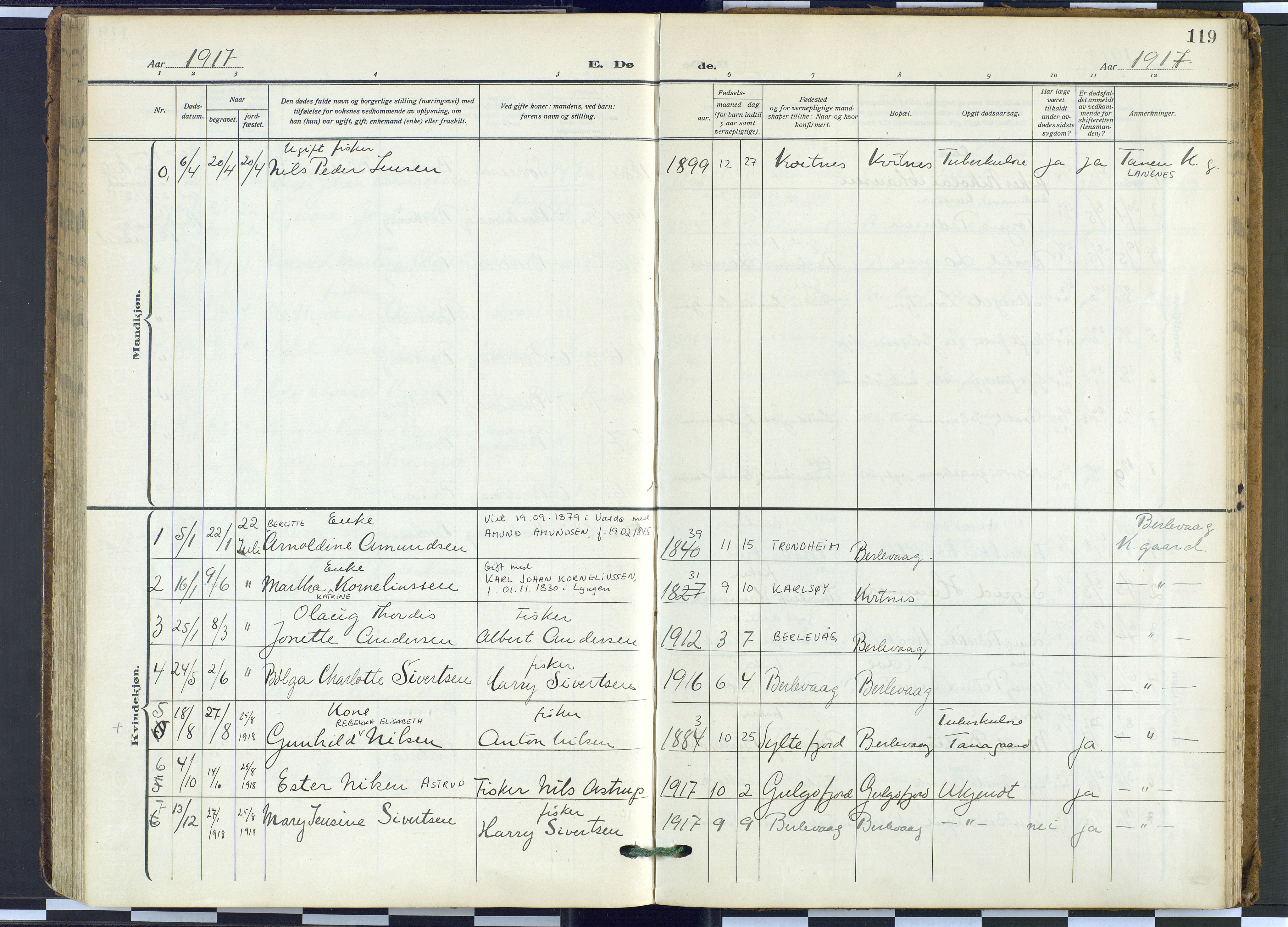 Tana sokneprestkontor, SATØ/S-1334/H/Ha: Parish register (official) no. 9, 1914-1930, p. 119