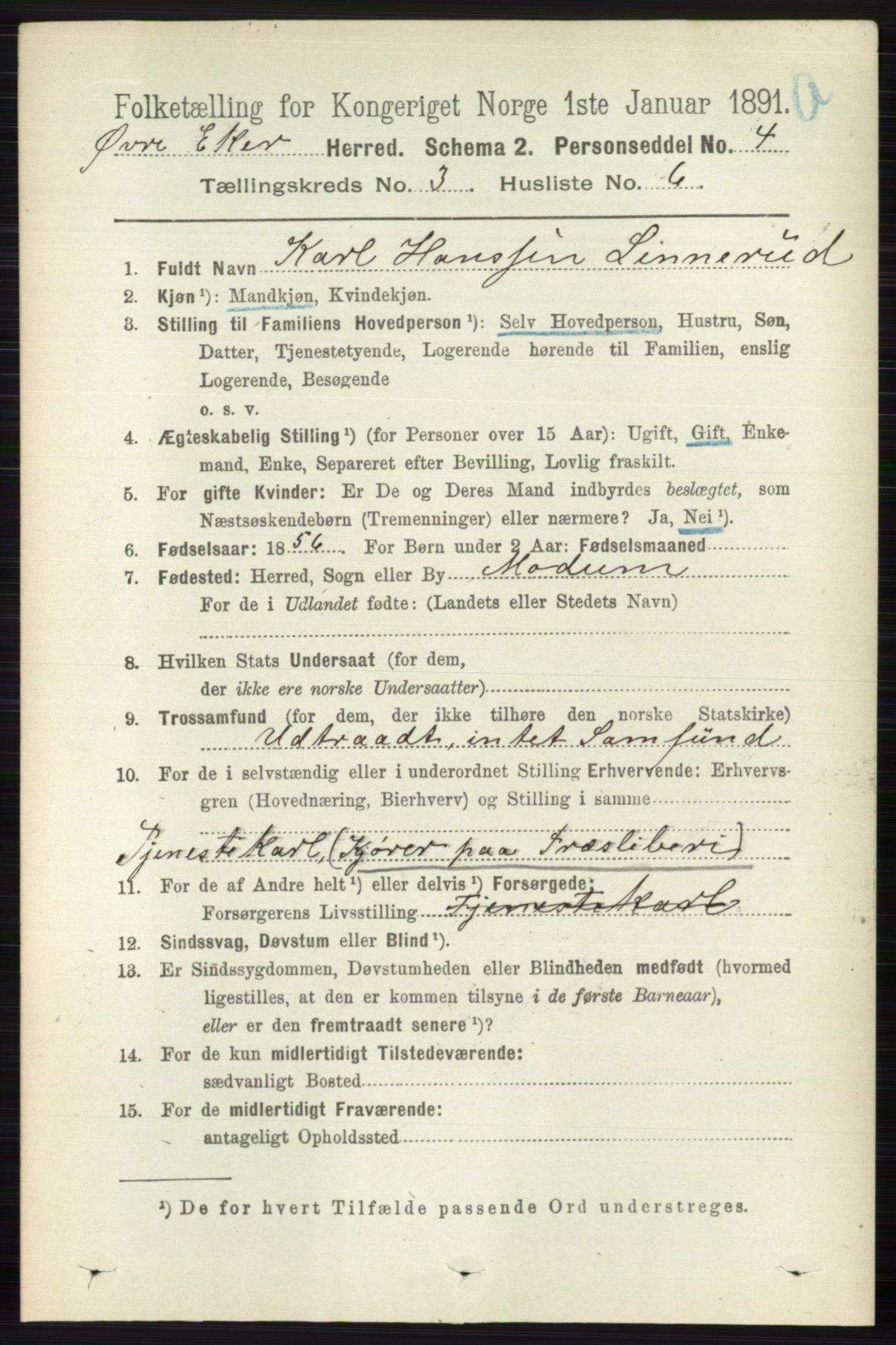 RA, 1891 census for 0624 Øvre Eiker, 1891, p. 1022