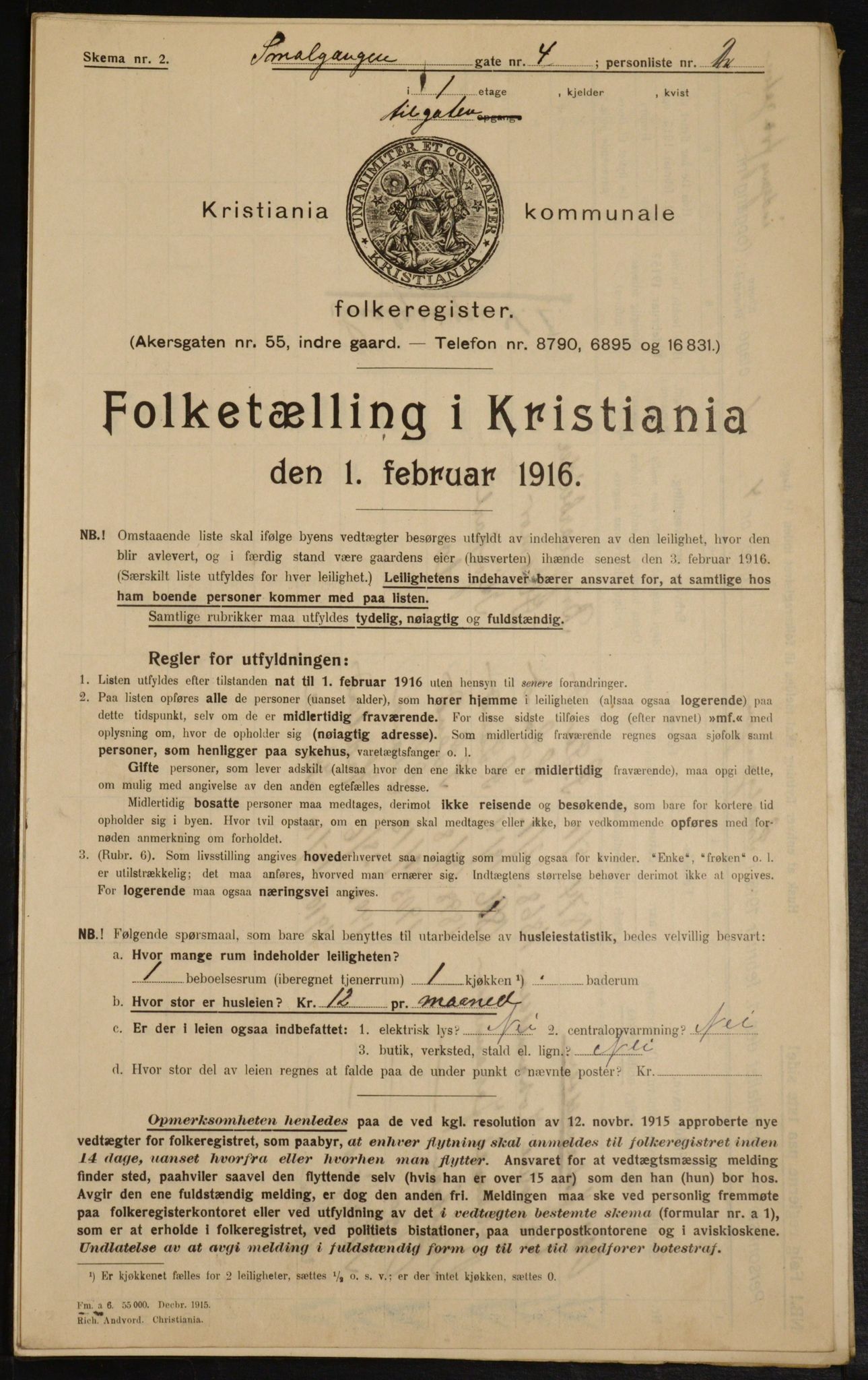 OBA, Municipal Census 1916 for Kristiania, 1916, p. 99452