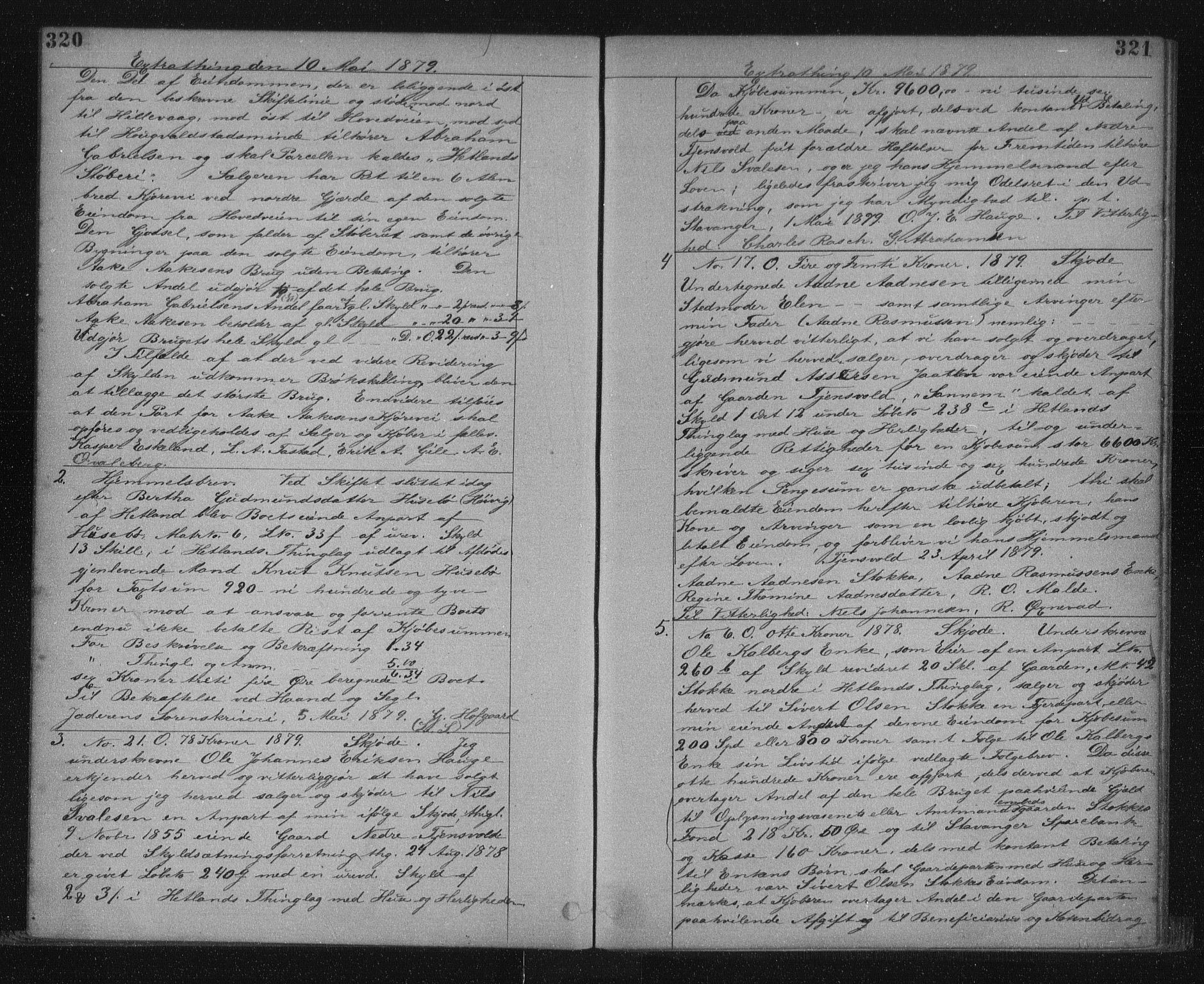 Jæren sorenskriveri, SAST/A-100310/01/4/41/41BF/L0005: Mortgage book no. 13a, 1878-1879, p. 320-321