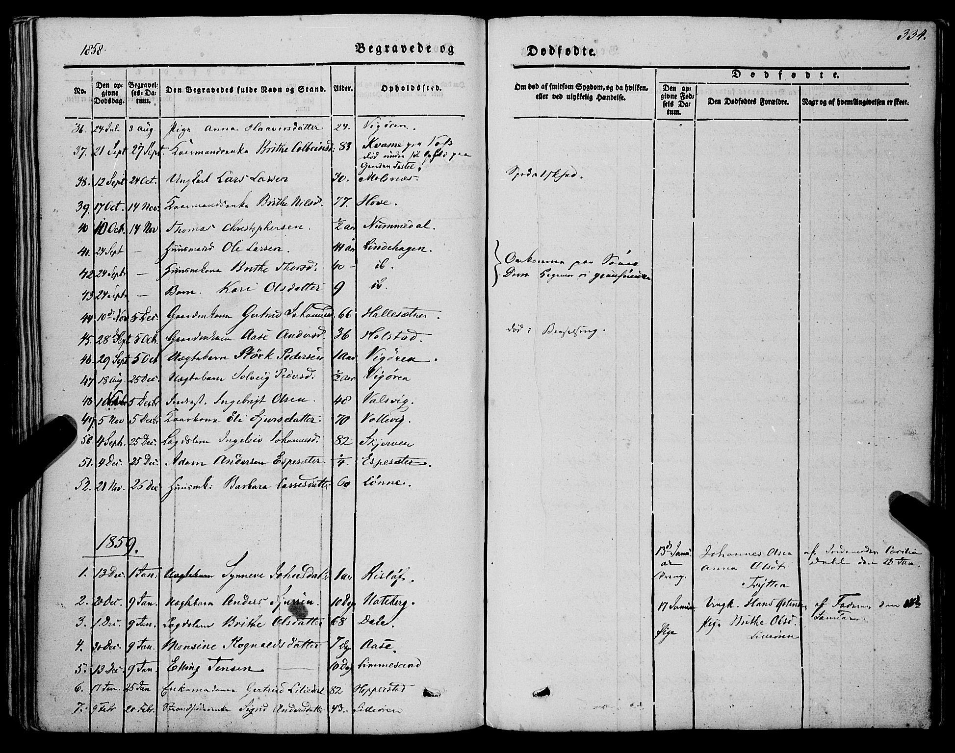 Vik sokneprestembete, AV/SAB-A-81501/H/Haa/Haaa/L0008: Parish register (official) no. A 8, 1846-1865, p. 334