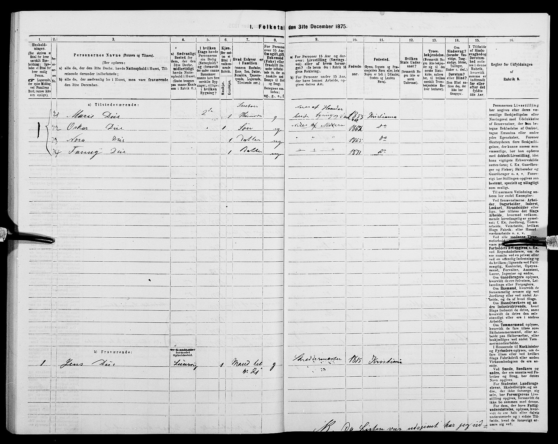 SAK, 1875 census for 1001P Kristiansand, 1875, p. 746