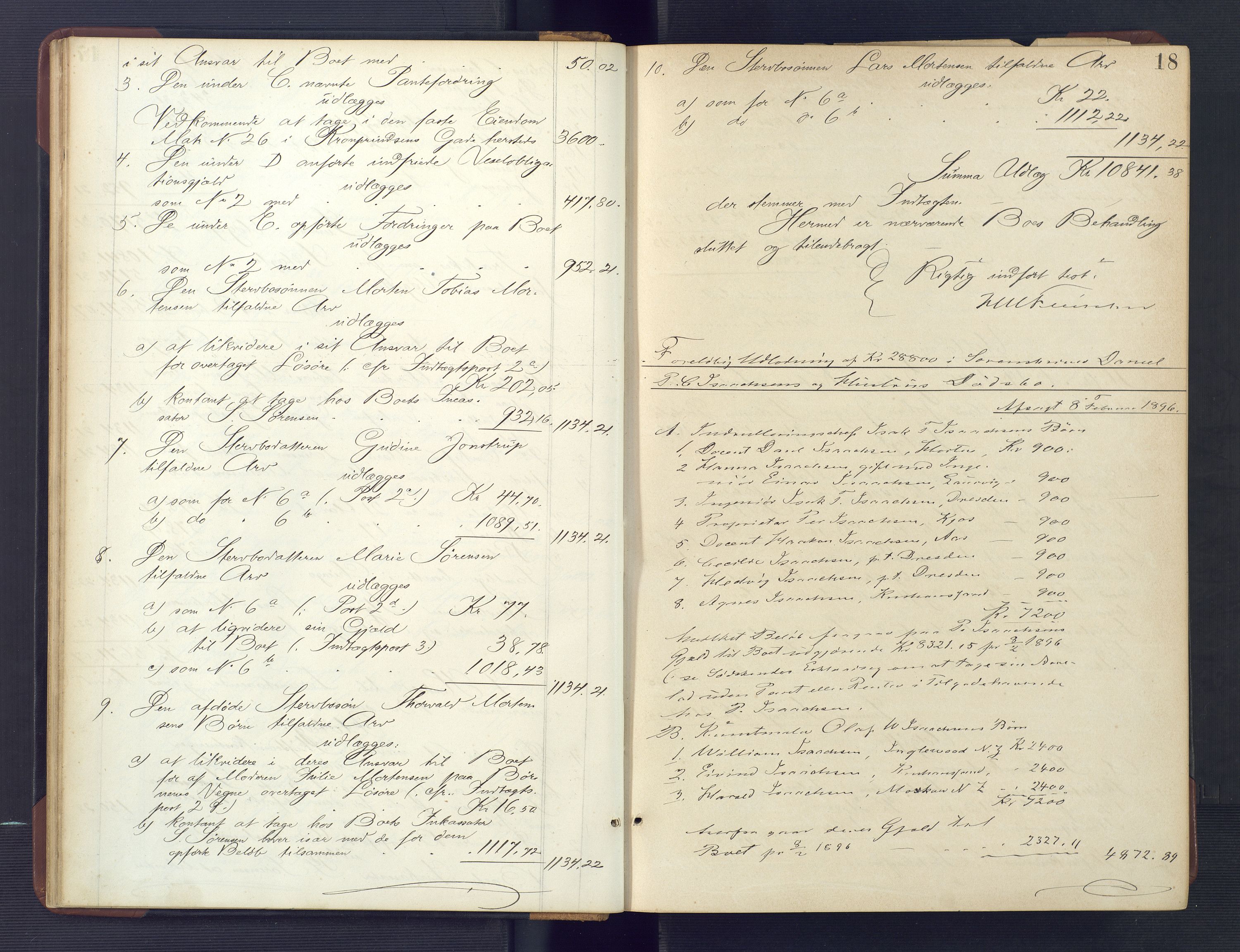 Kristiansand byrett, AV/SAK-1223-0001/H/Hc/L0059: Skifteutlodningsprotokoll nr. 5, med register, 1895-1903, p. 18