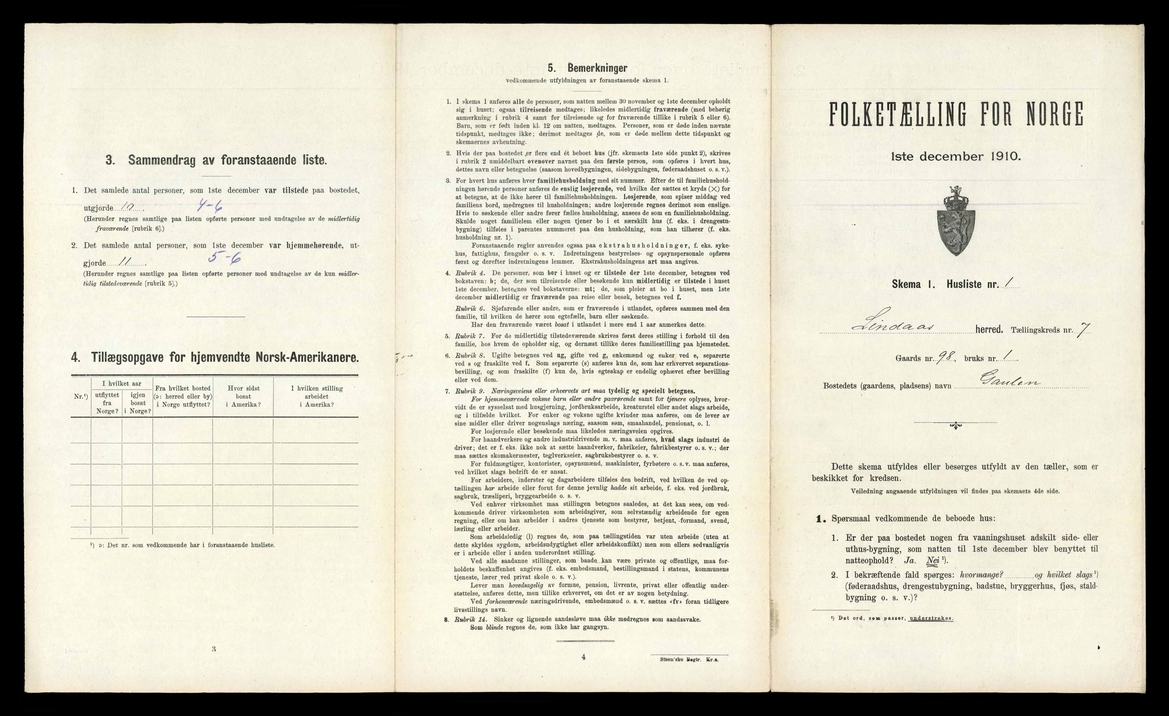 RA, 1910 census for Lindås, 1910, p. 504