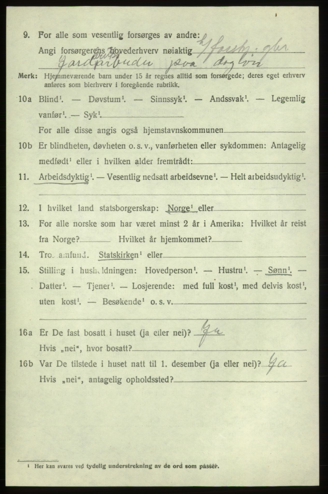 SAB, 1920 census for Tysnes, 1920, p. 3321