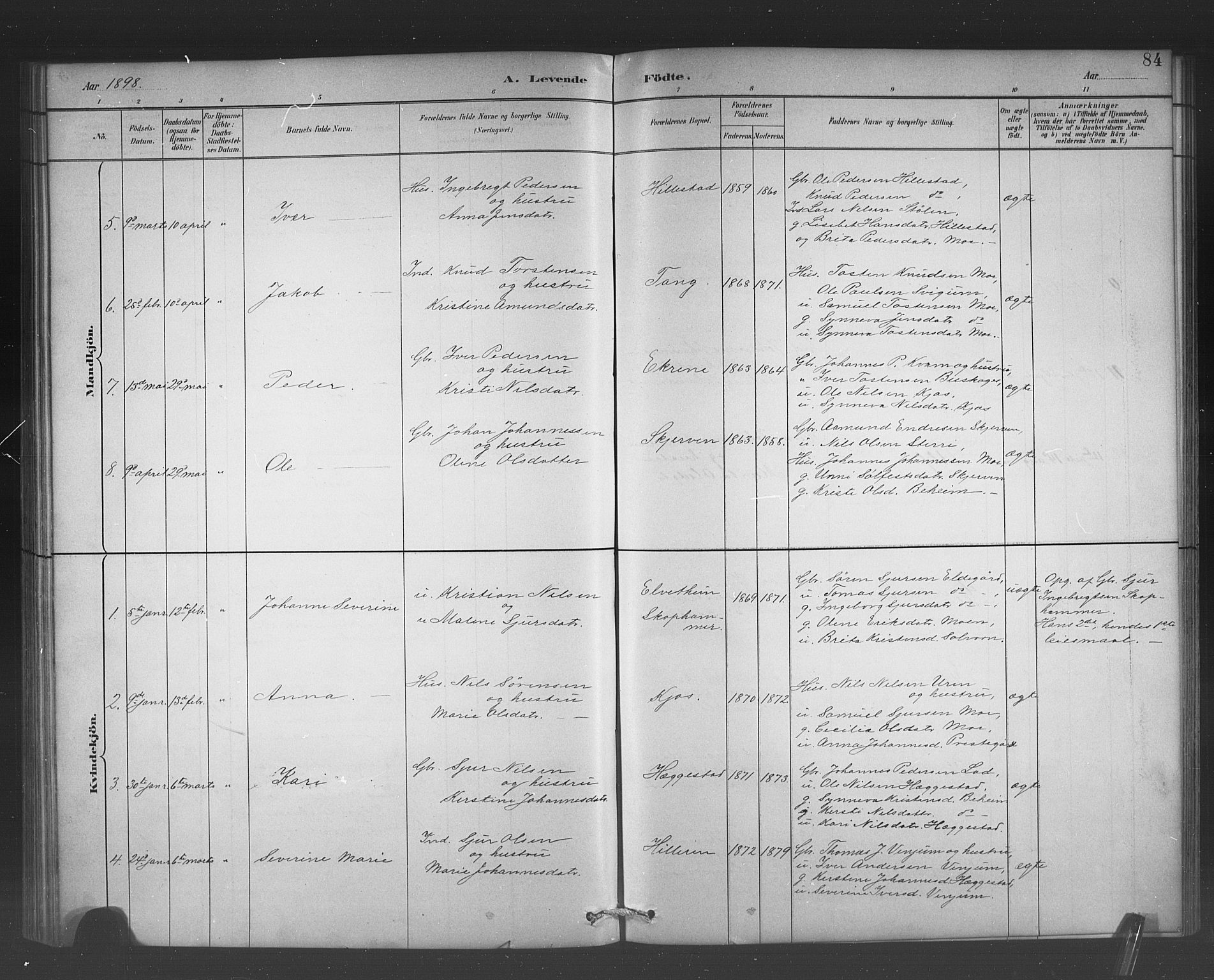 Hafslo sokneprestembete, AV/SAB-A-80301/H/Hab/Habb/L0001: Parish register (copy) no. B 1, 1882-1908, p. 84